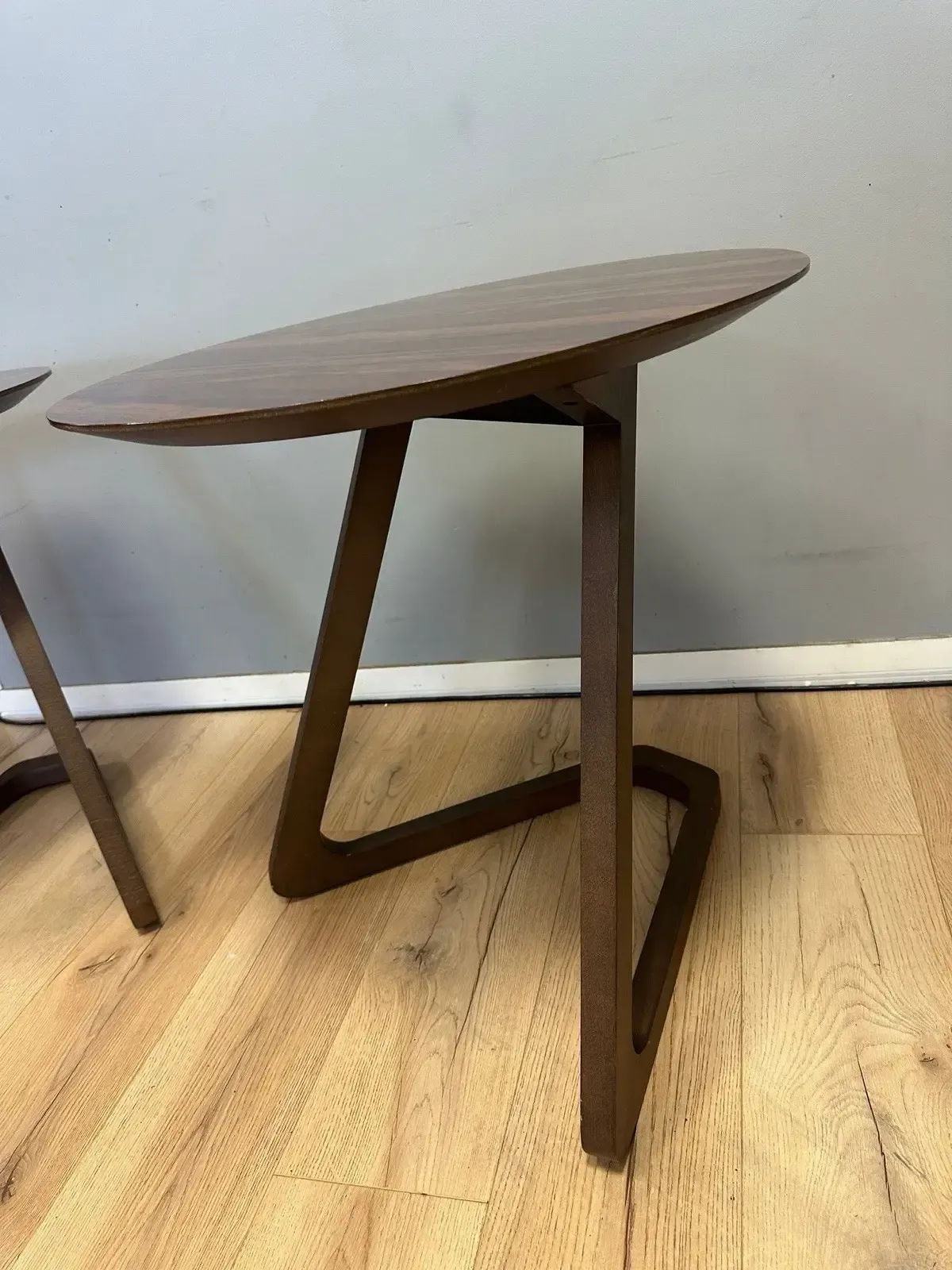 Pair Of Mid Century Modern Coffee Sidetable Walnut Effect Oval Retro Designer #1 photo 164.0
