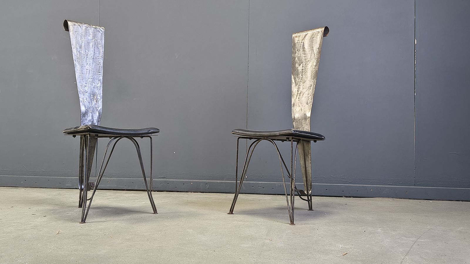 Hand Crafted Steel And Stone Dining Set, 1970s   Vintage Dining Set   Hand Crafted Dining Set   Post Modern Dining Table And Chairs photo for sale