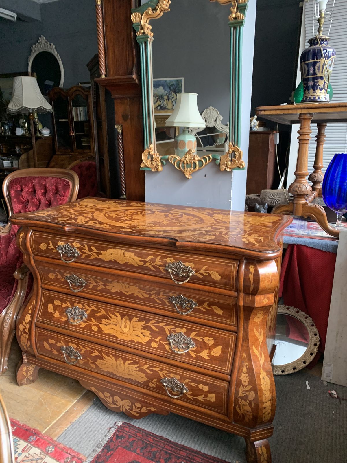 20th Century Marquetry Bombe Chest Of Drawers photo furniture