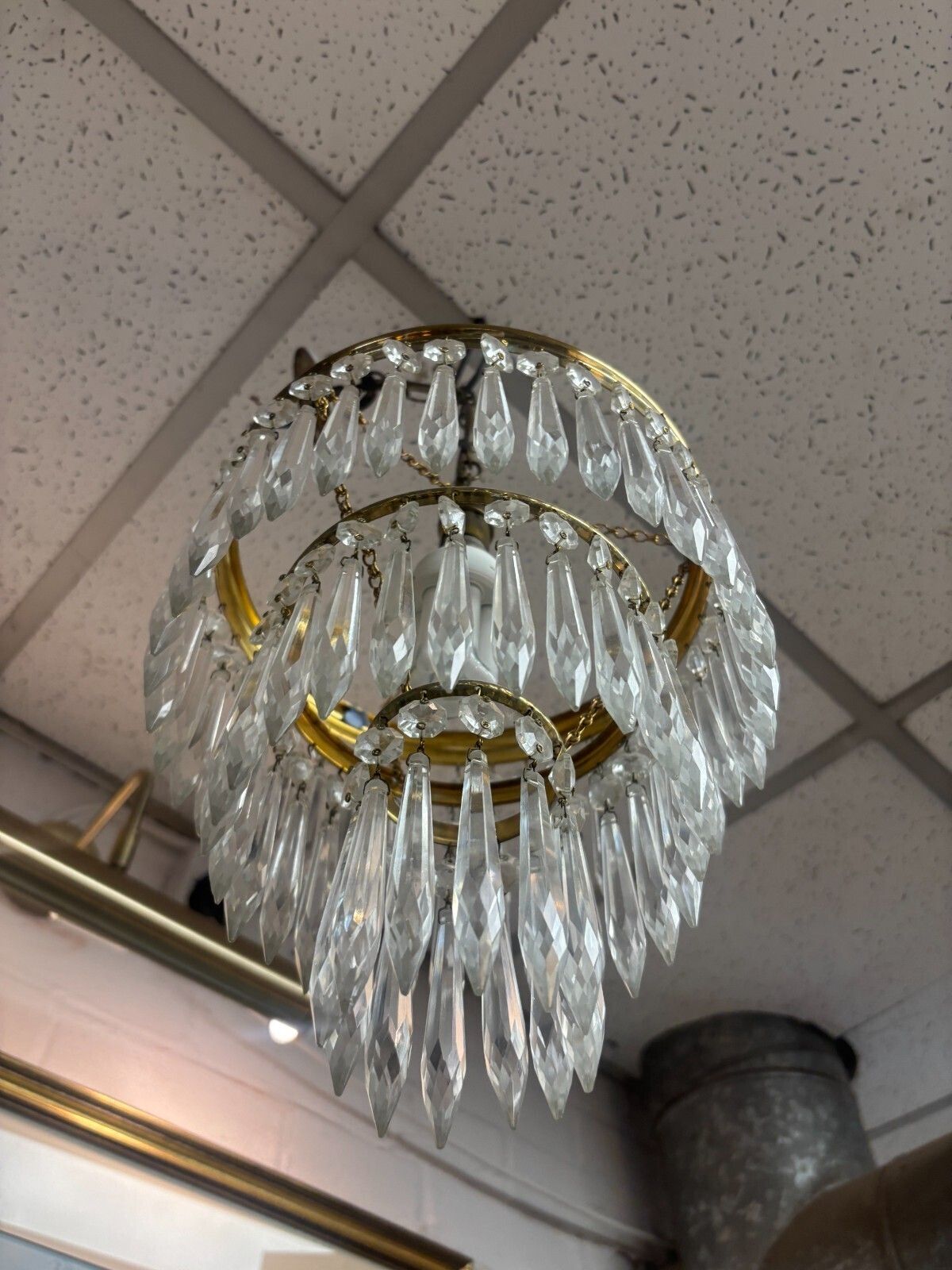 photo furniture Pair Of 1970's French Style Three Tier Crystal Glass Spokes Chandeliers