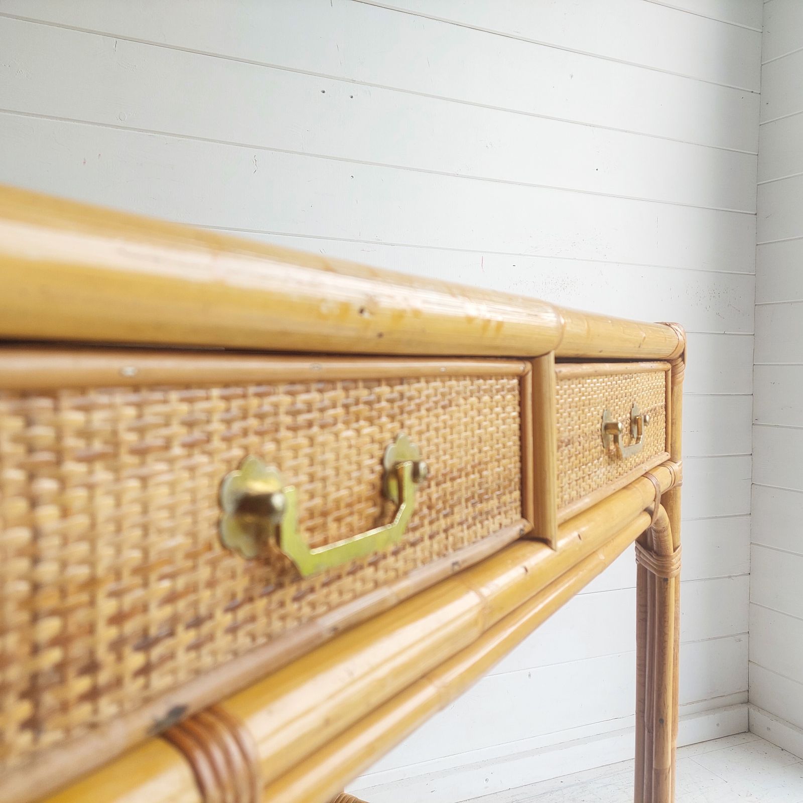 Furniture Mid Century Bamboo & Rattan Dressing Table Vintage Angraves Desk Console Table 70s photo