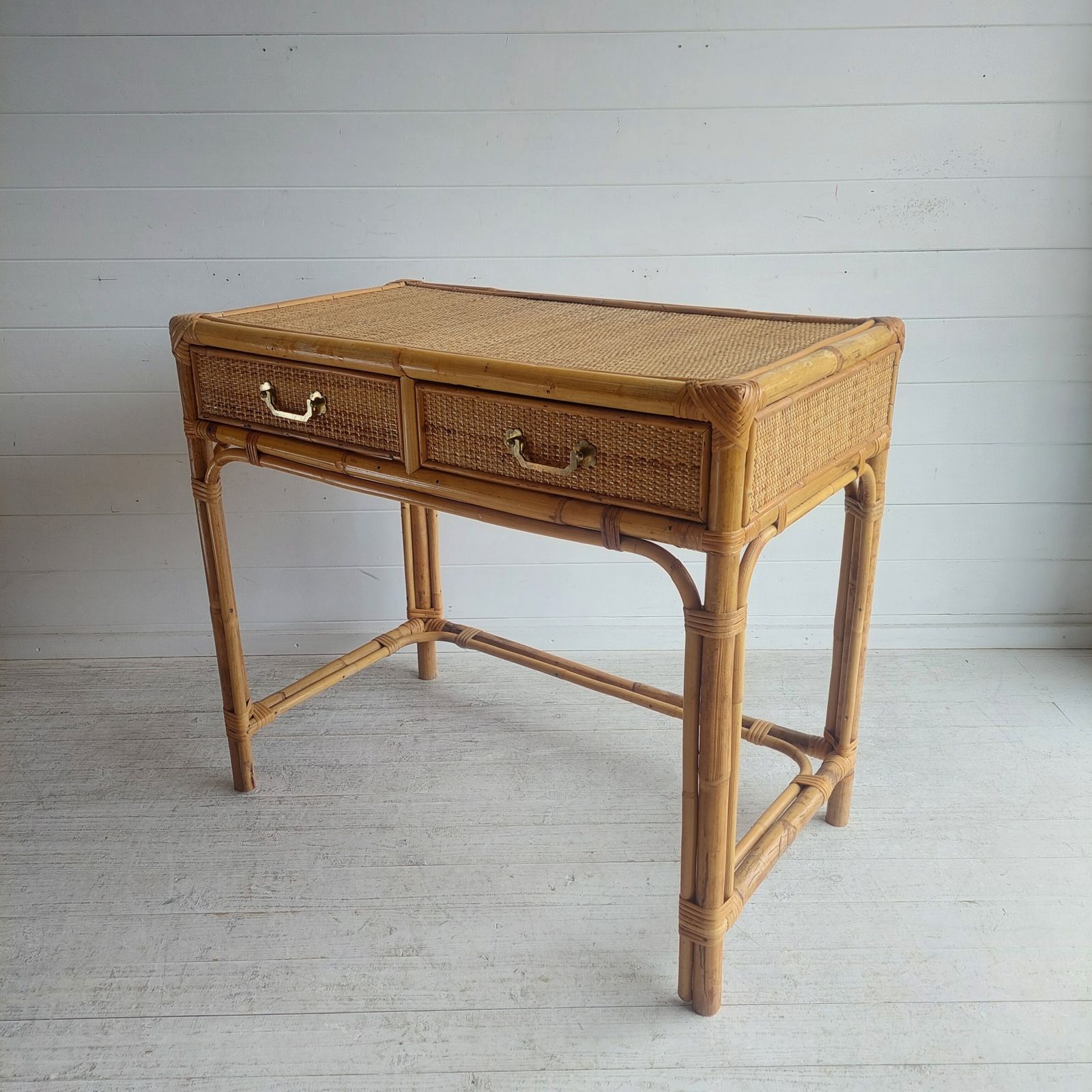 Mid Century Bamboo & Rattan Dressing Table Vintage Angraves Desk Console Table 70s photo Furniture