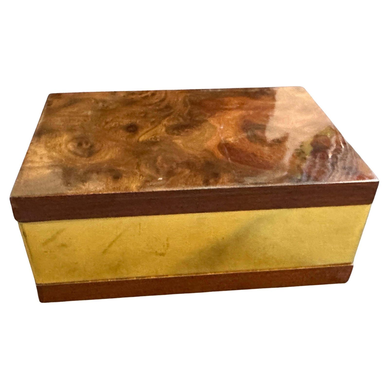 1970s Mid Century Modern Walnut Root And Gilt Metal Italian Luxury Box