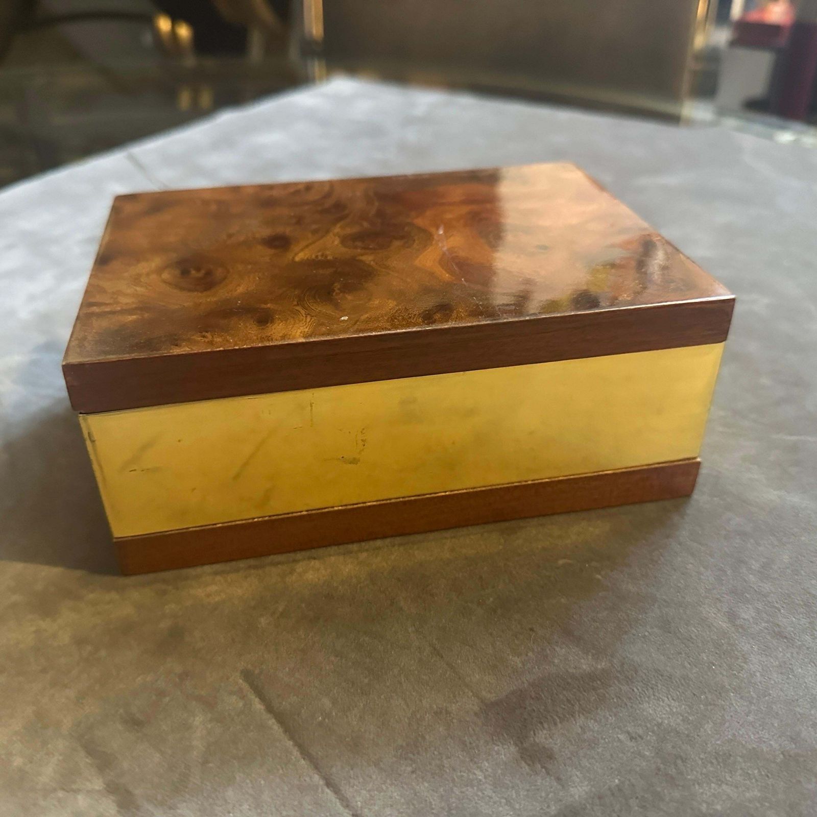 1970s Mid Century Modern Walnut Root And Gilt Metal Italian Luxury Box photo furniture