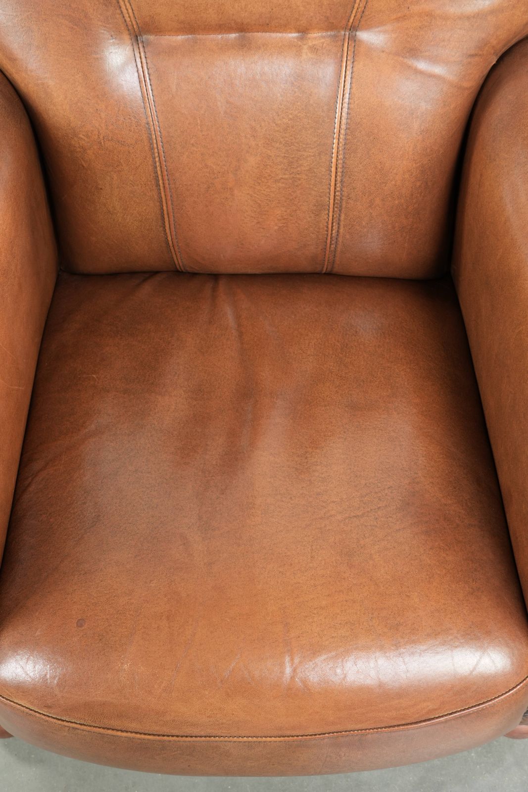 Beautiful, Stately Armchair In Good Condition, Made Of Sheepskin With A Refined Finish Featuring Decorative Nails. photo vinterior