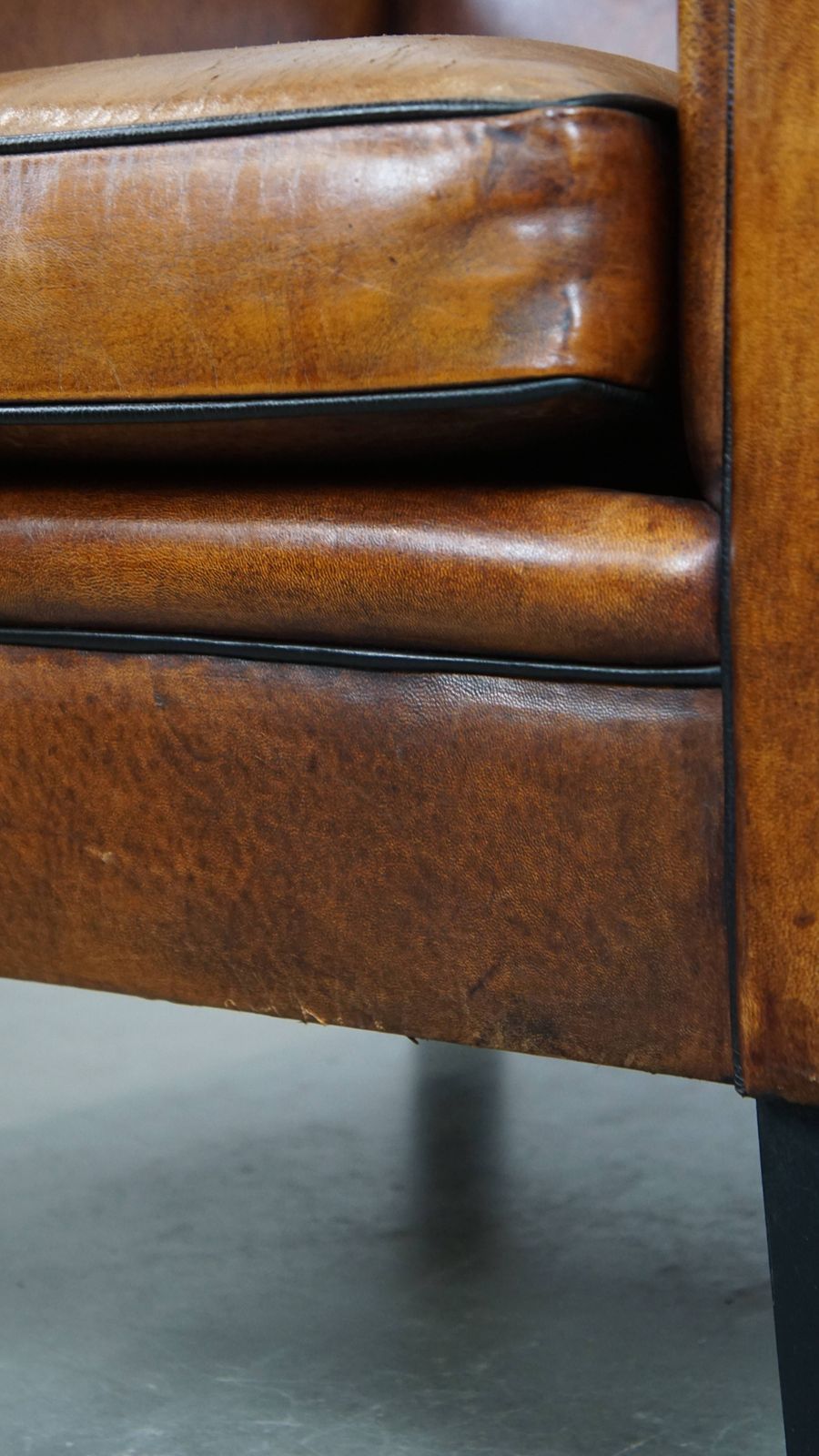photo for sale Art Deco Design Armchair In Good Condition With A Sleek Finish And Black Piping.