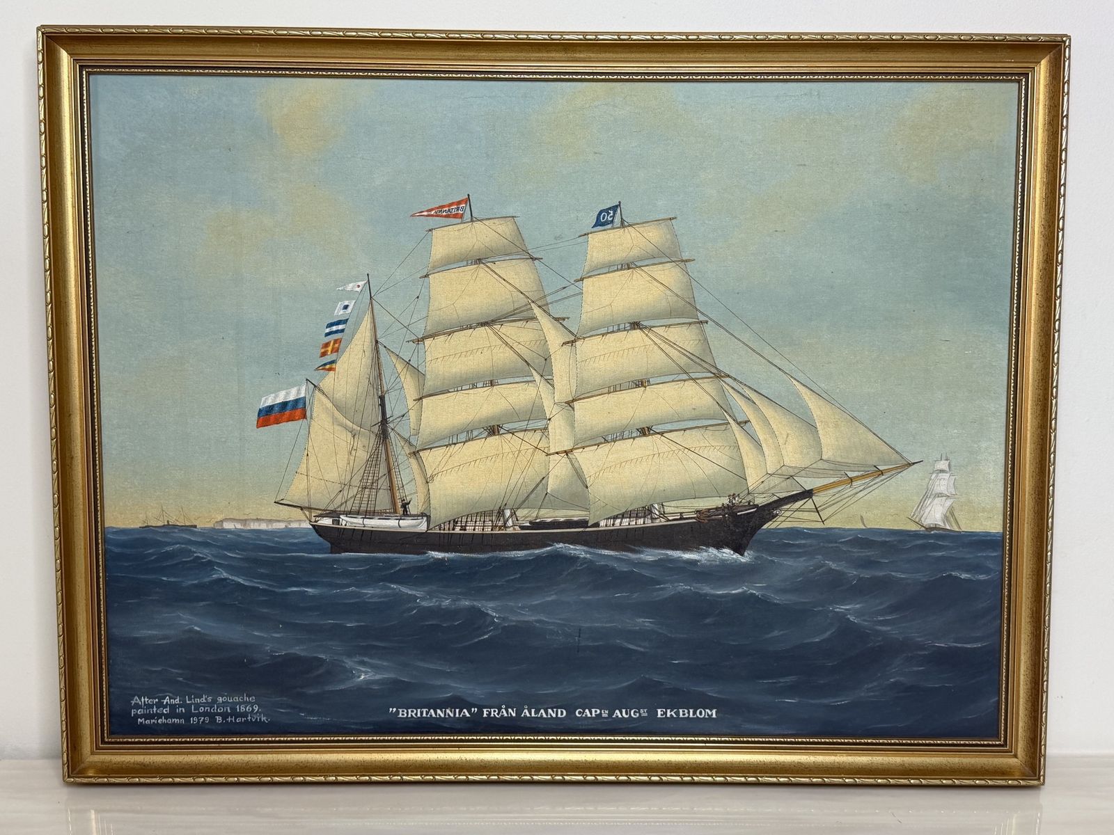 “Britannia Of åland Under Full Sail” — Captain August Ekblom Baltic Trading Barque | After Andreas G. Lind, London 1869 | B. Hartvik, Mariehamn 1979 photo for sale