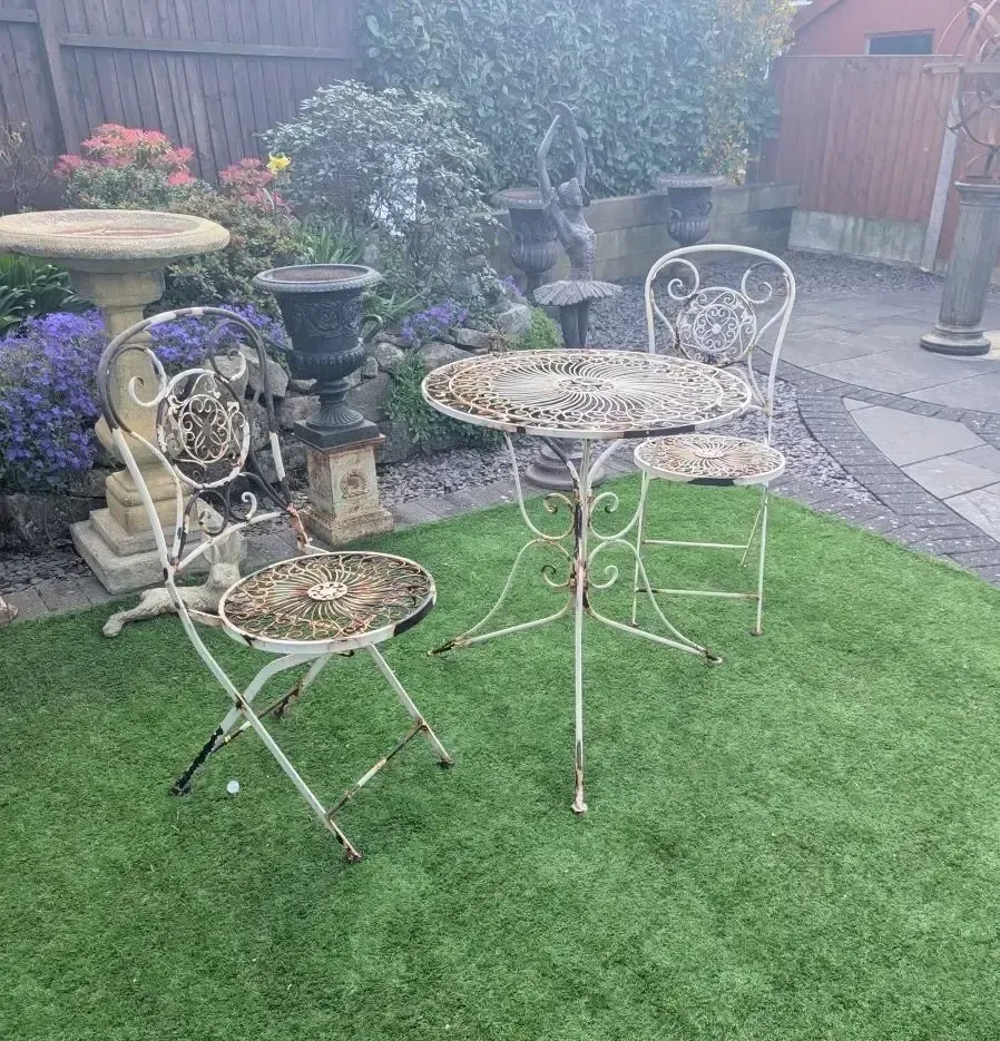 French Style Metal Patio Set Scrolling Pierced Detail   Delivery Available 0300. photo Furniture