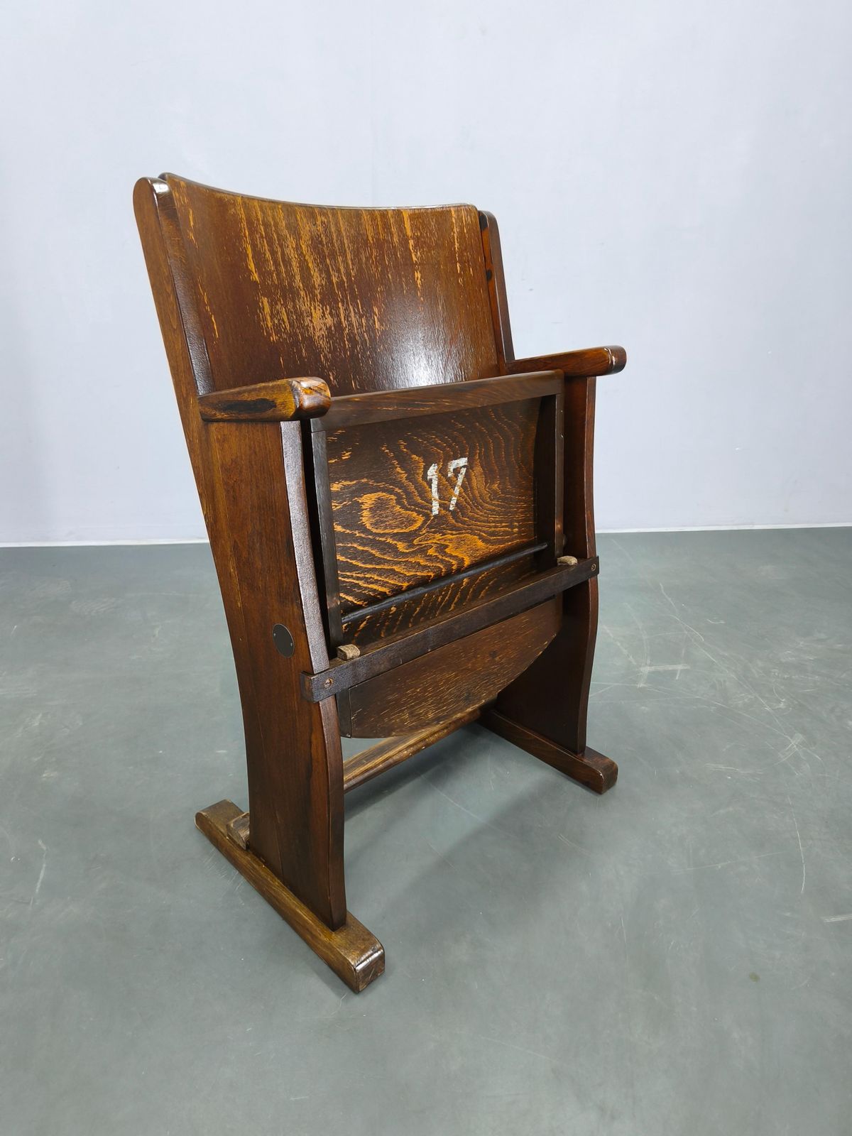 1940s Thonet Style Cinema Chair, Beech Wood Folding Seat photo furniture