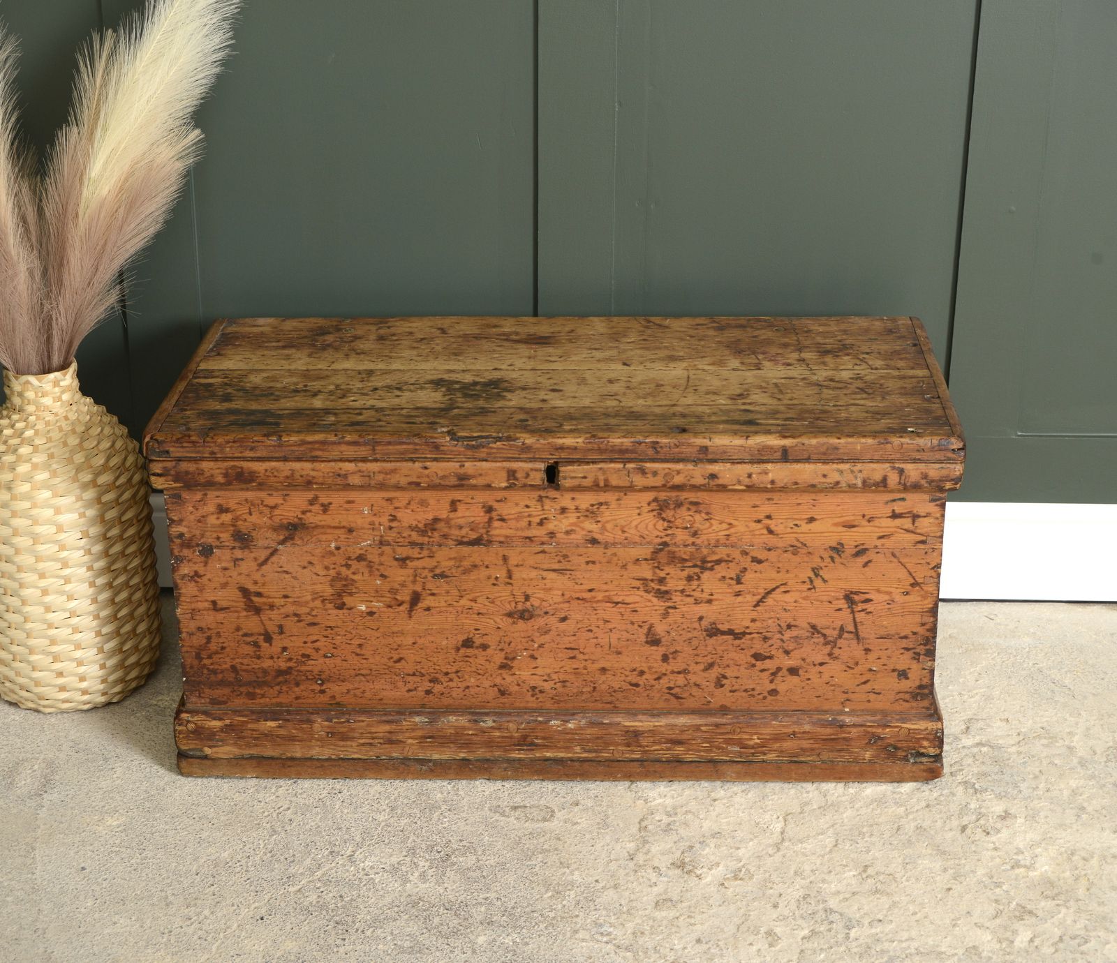 Antique Pine Trunk   Painted Ship photo furniture