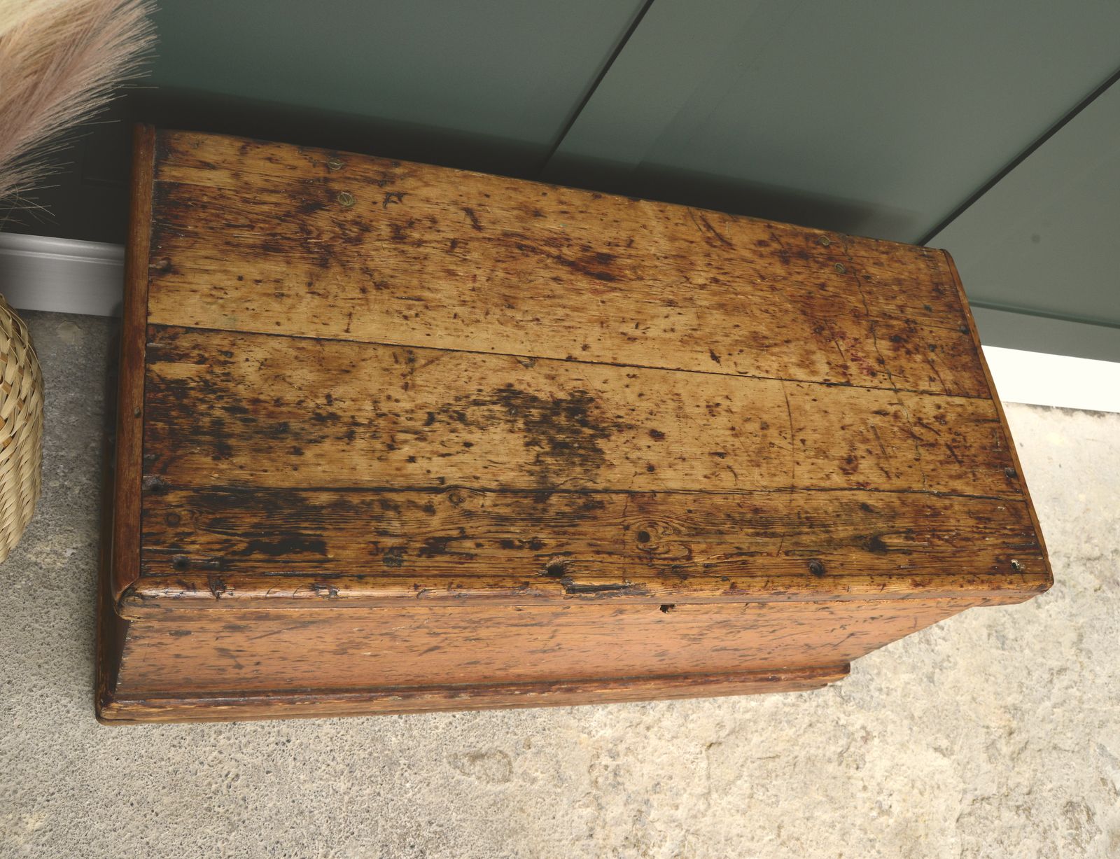 Antique Pine Trunk   Painted Ship photo Furniture