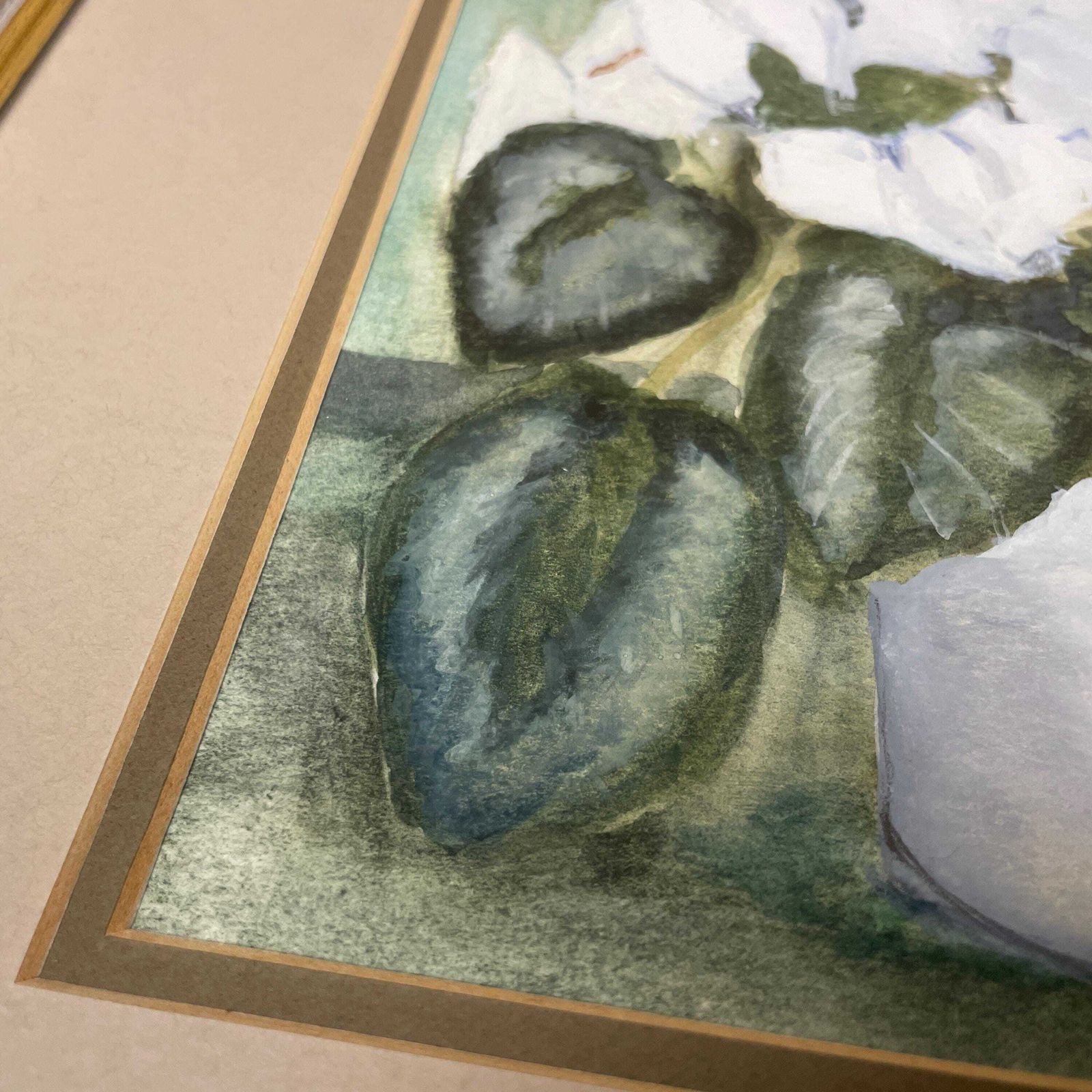 Floral Watercolour Still Life Painting Signed Framed Green Tones Original Botanical Art Artwork Picture Wall Decor Wooden Frame photo Art
