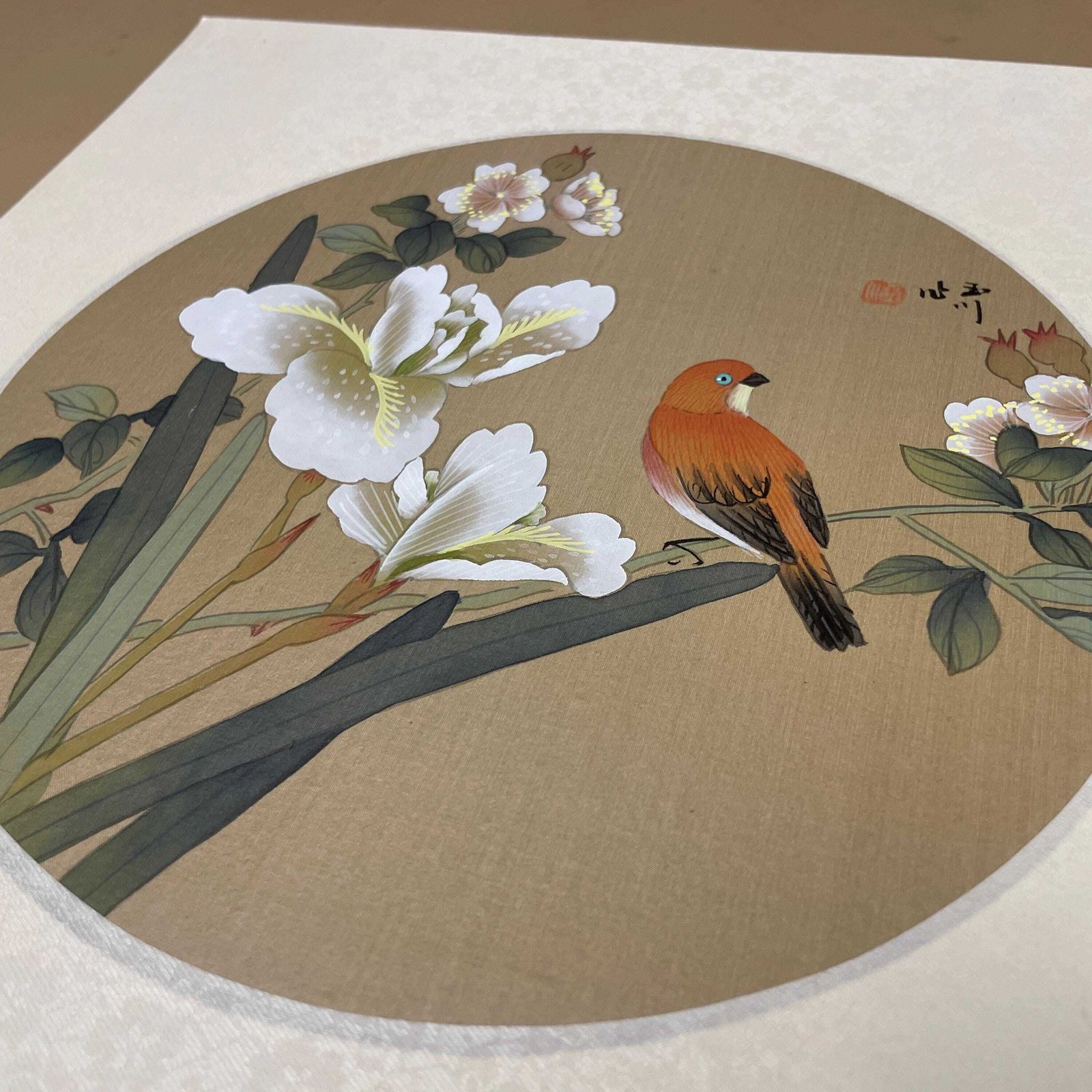 photo furniture Trio Oriental Pictures Birds Flowers Hand Painted Silk Botanical Floral Unframed Asian Blossom Set Of 3 Paintings Mounted