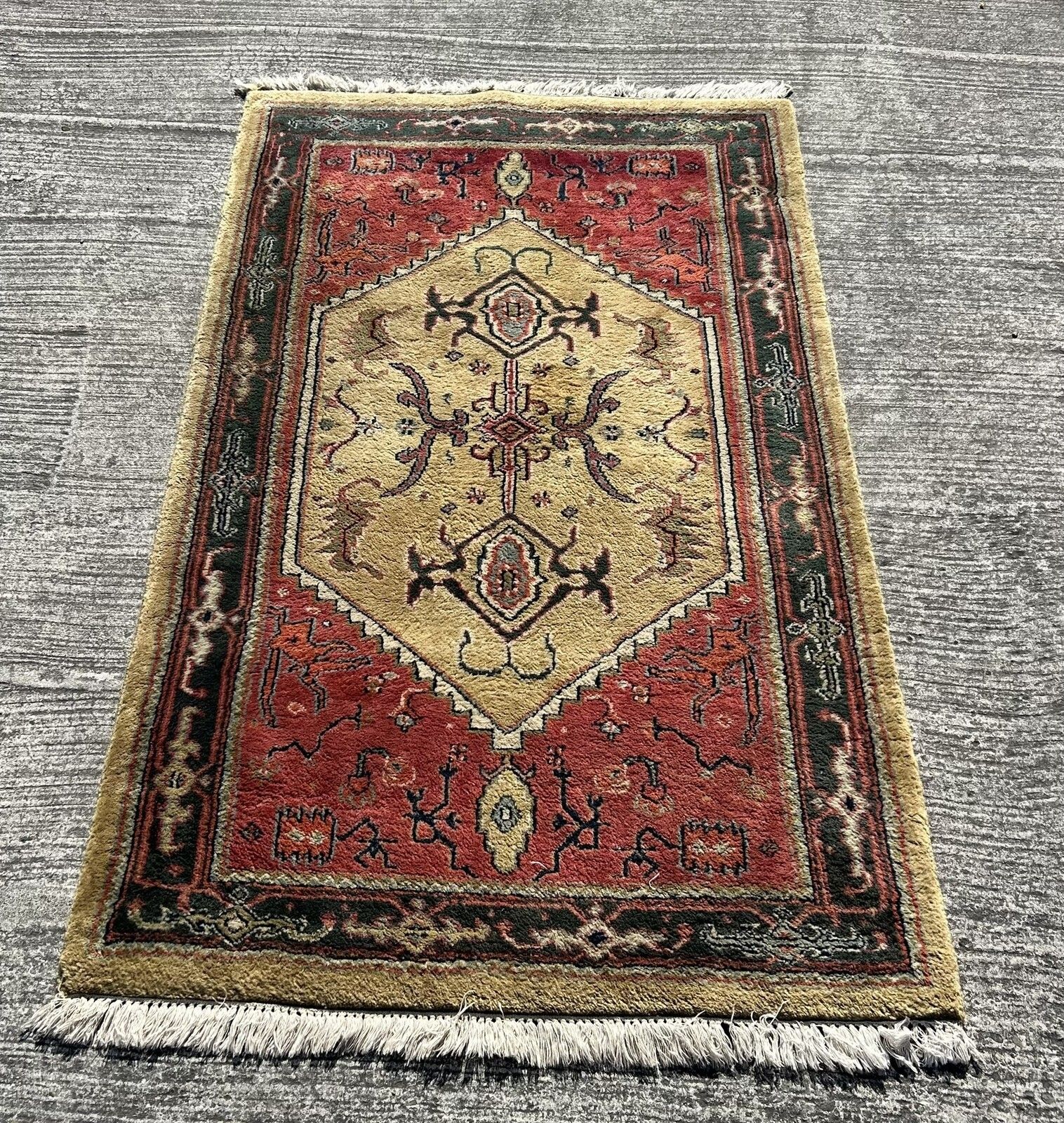 Vintage Hand Knotted & Made Indian Indo Shervan Wool Carpet Rug 169cm X 94cm photo 110.0