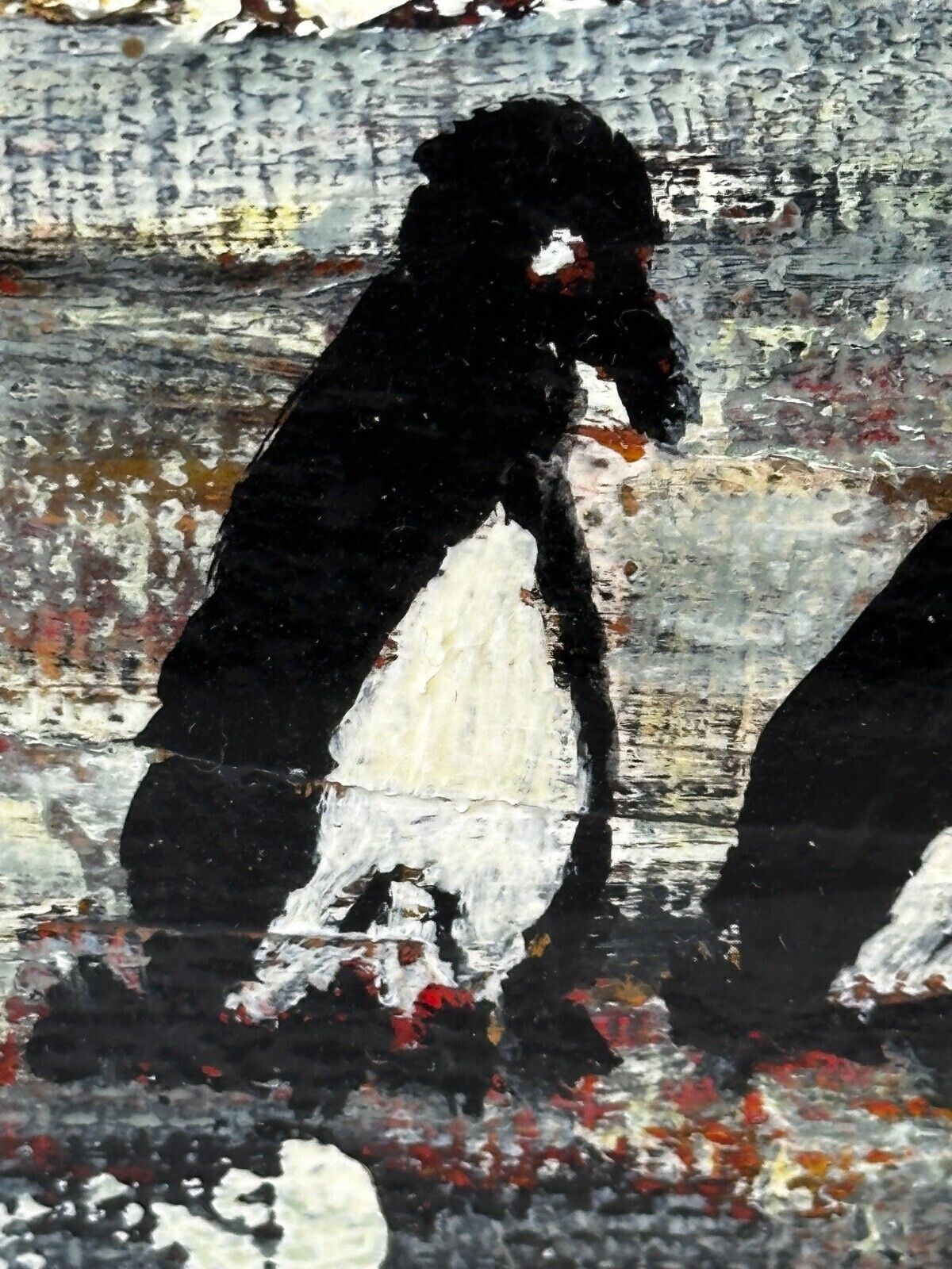 photo vinterior Impressionist Oil Painting Of Penguins, Antarctica – Signed D. Stead, Framed British Artwork
