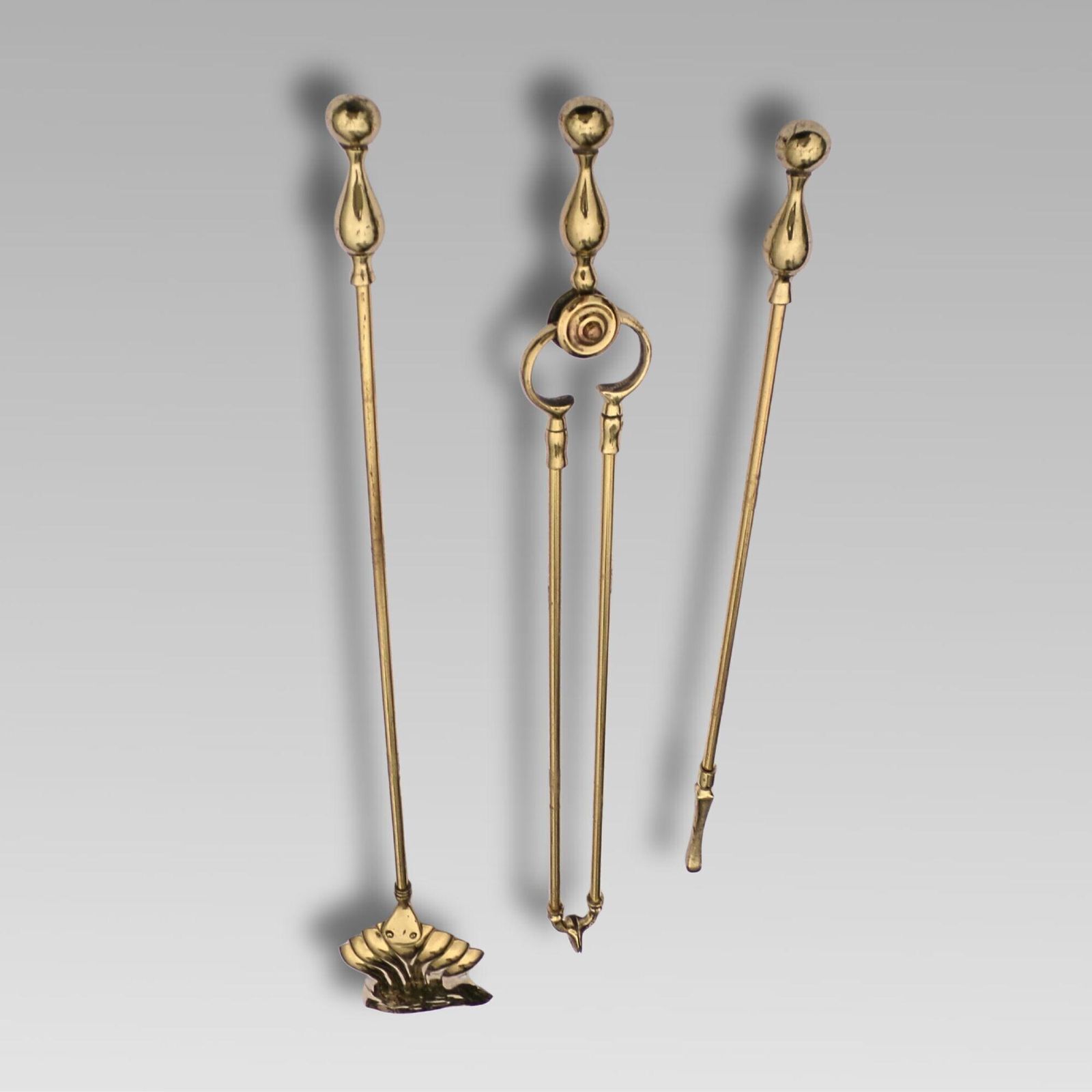 Fabulous Antique 19th Polished Brass 3 Piece Companion Set Fire Irons Tools photo furniture