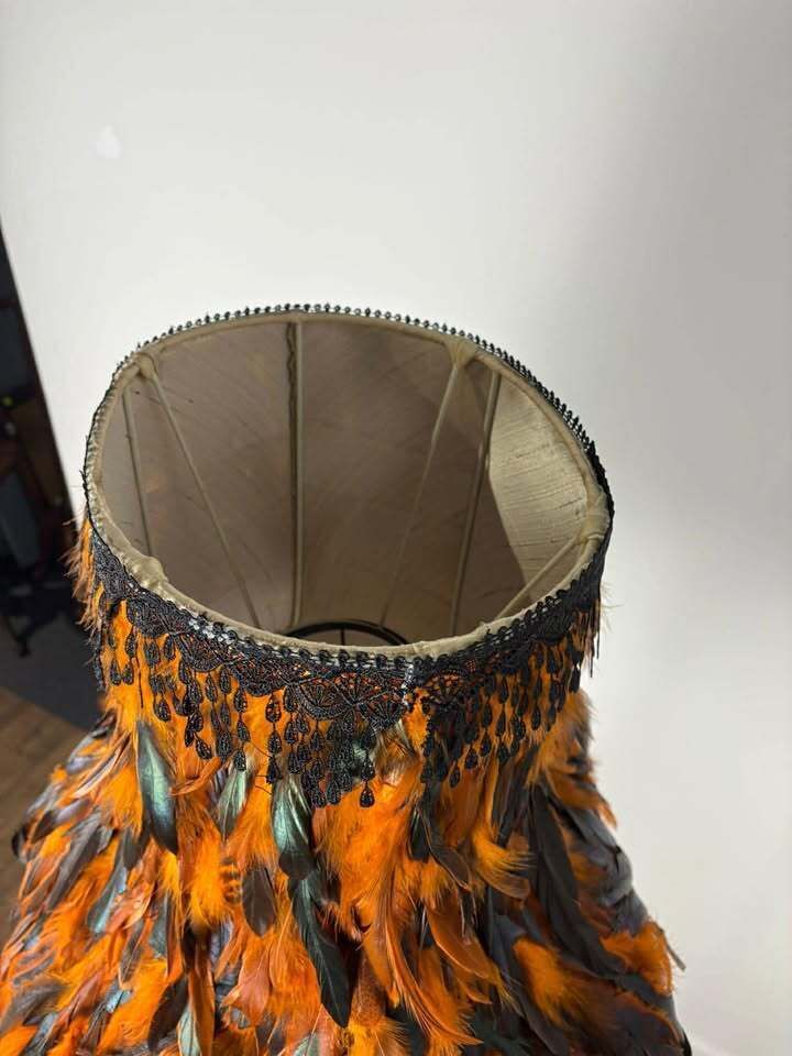Vintage Barley Twist Standard Lamp With Handmade Feather Shade photo vinterior