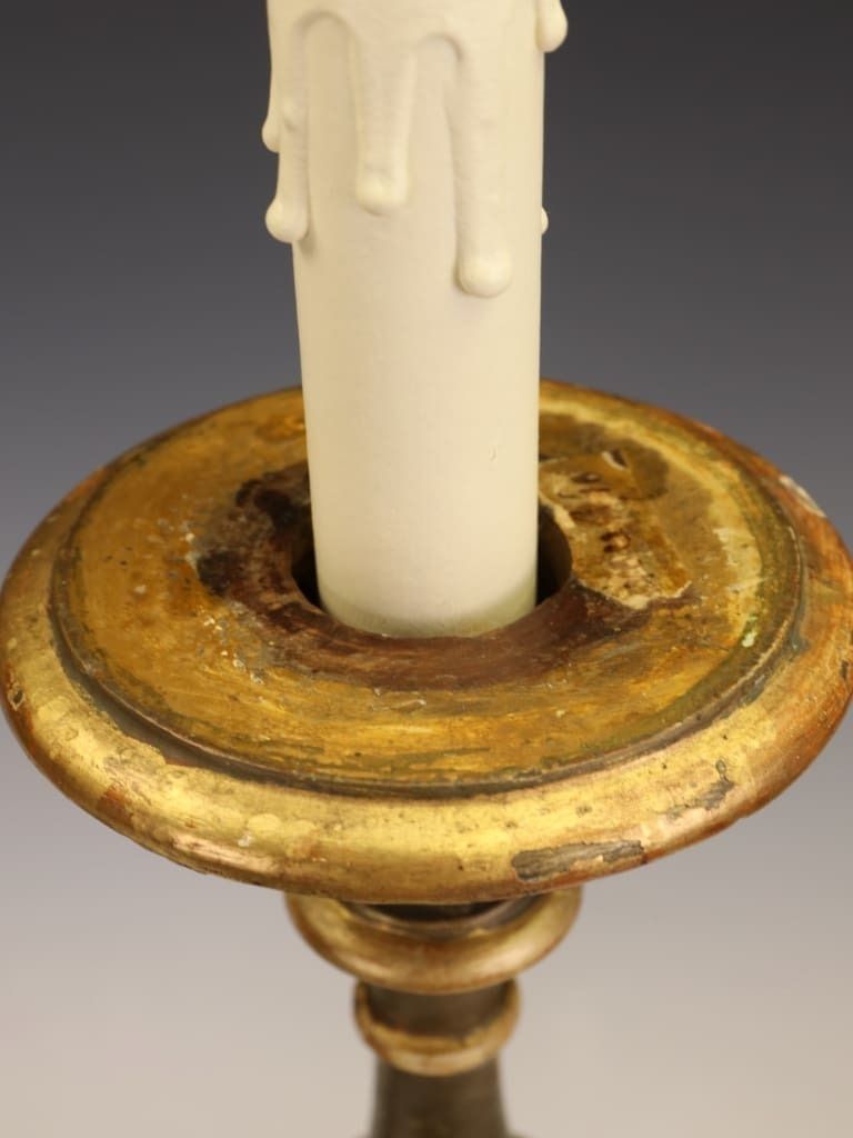 995.0 A Distinguished Pair Of 18th Century Giltwood & Polychrome Altarpiece Lamps photo
