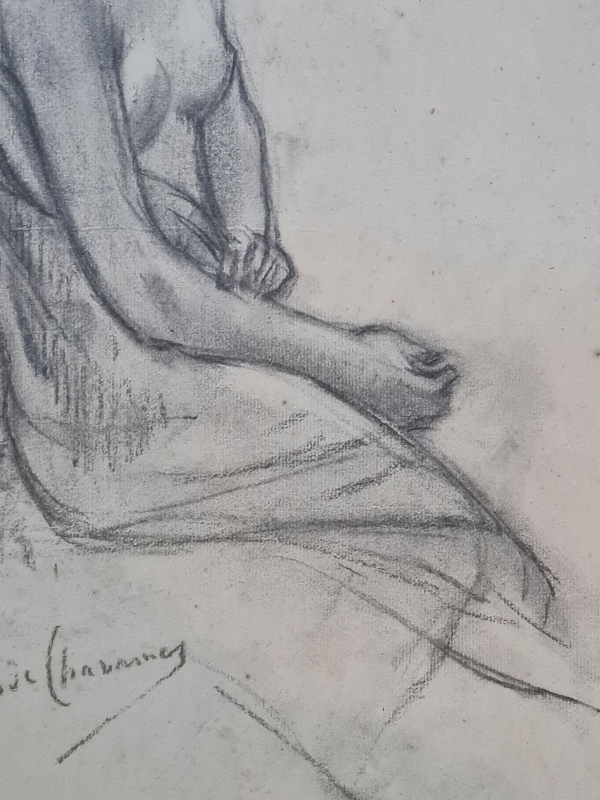 19th Century Academic Study Of Female Nude, Original Framed Charcoal Drawing photo 2844.0
