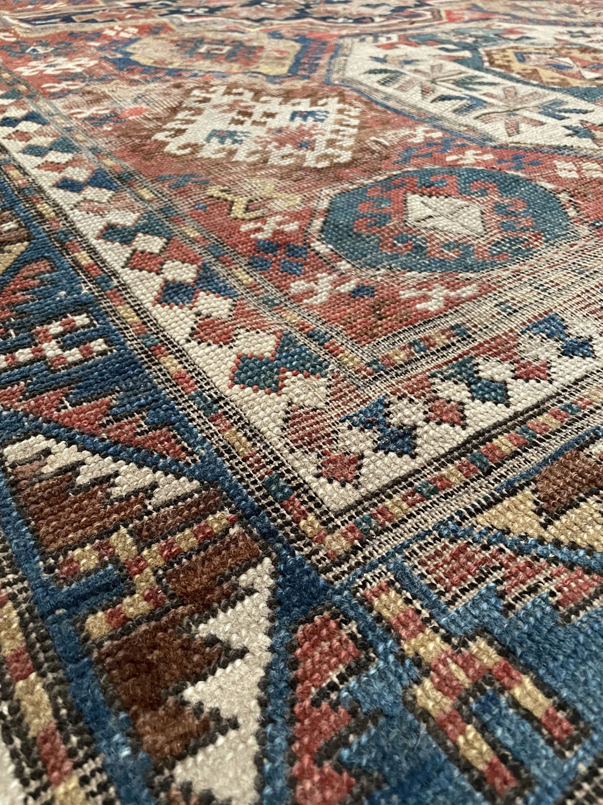 Antique Caucasian Triple Medallion Kazak Rug photo vinterior