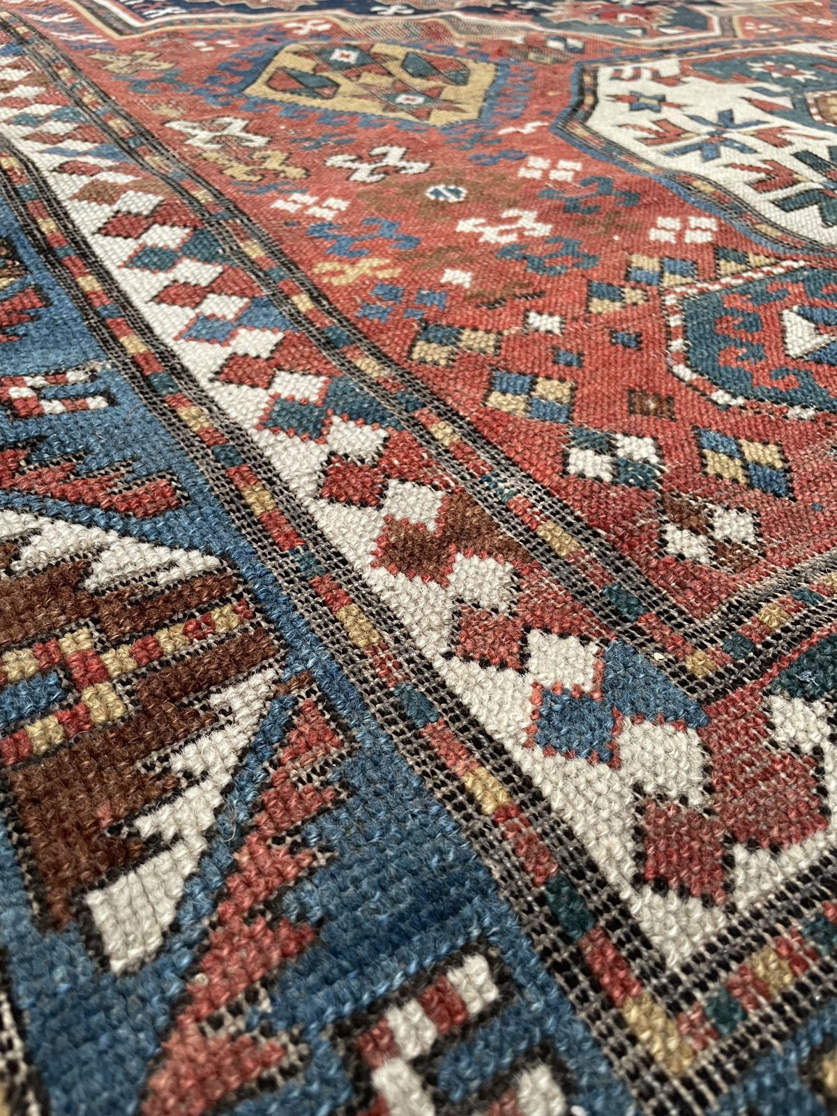Antique Caucasian Triple Medallion Kazak Rug photo vintage