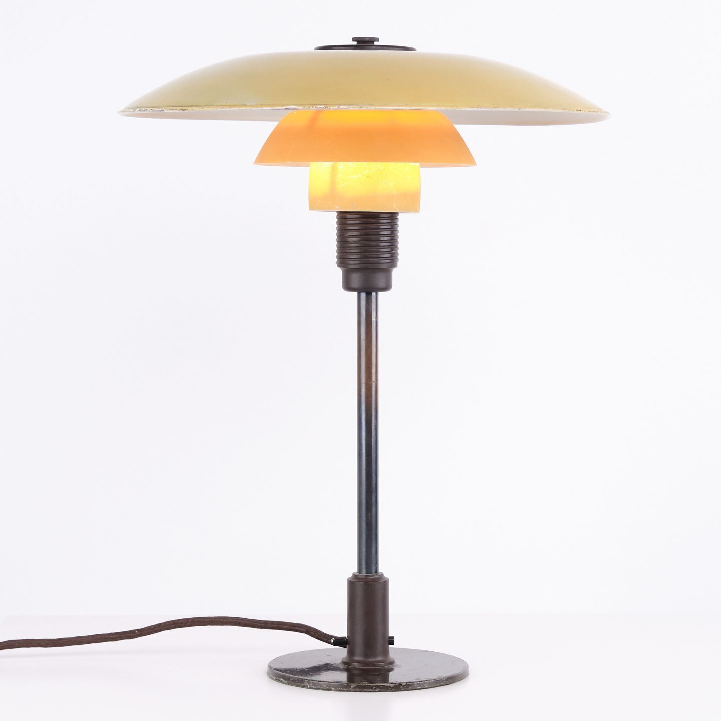 Poul Henningsen Table Lamp Model Ph 3½/2½ With Yellow Metal Top Shade For Louis Poulsen, 1930s.