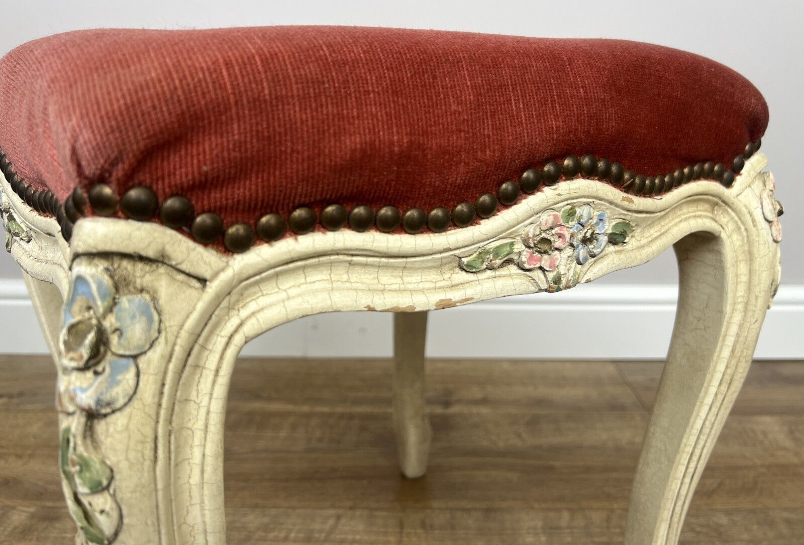 249.0 Footstool Vintage French Shabby Chic Upholstered Stool Decorative Seat Lot 4950. photo