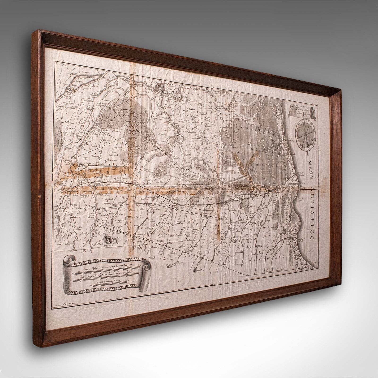 Antique Italian Region Map, Framed Cartography, 18th Century, Emilia Romagna
