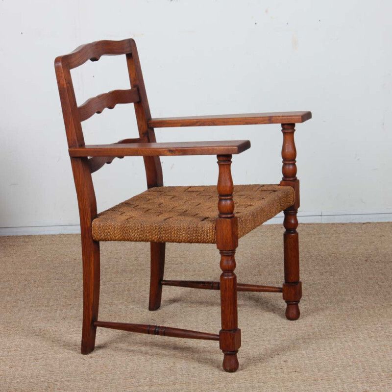 A Pair Of Armchairs In Oak And Rope, French Craftsmanship From The 1940s photo Furniture