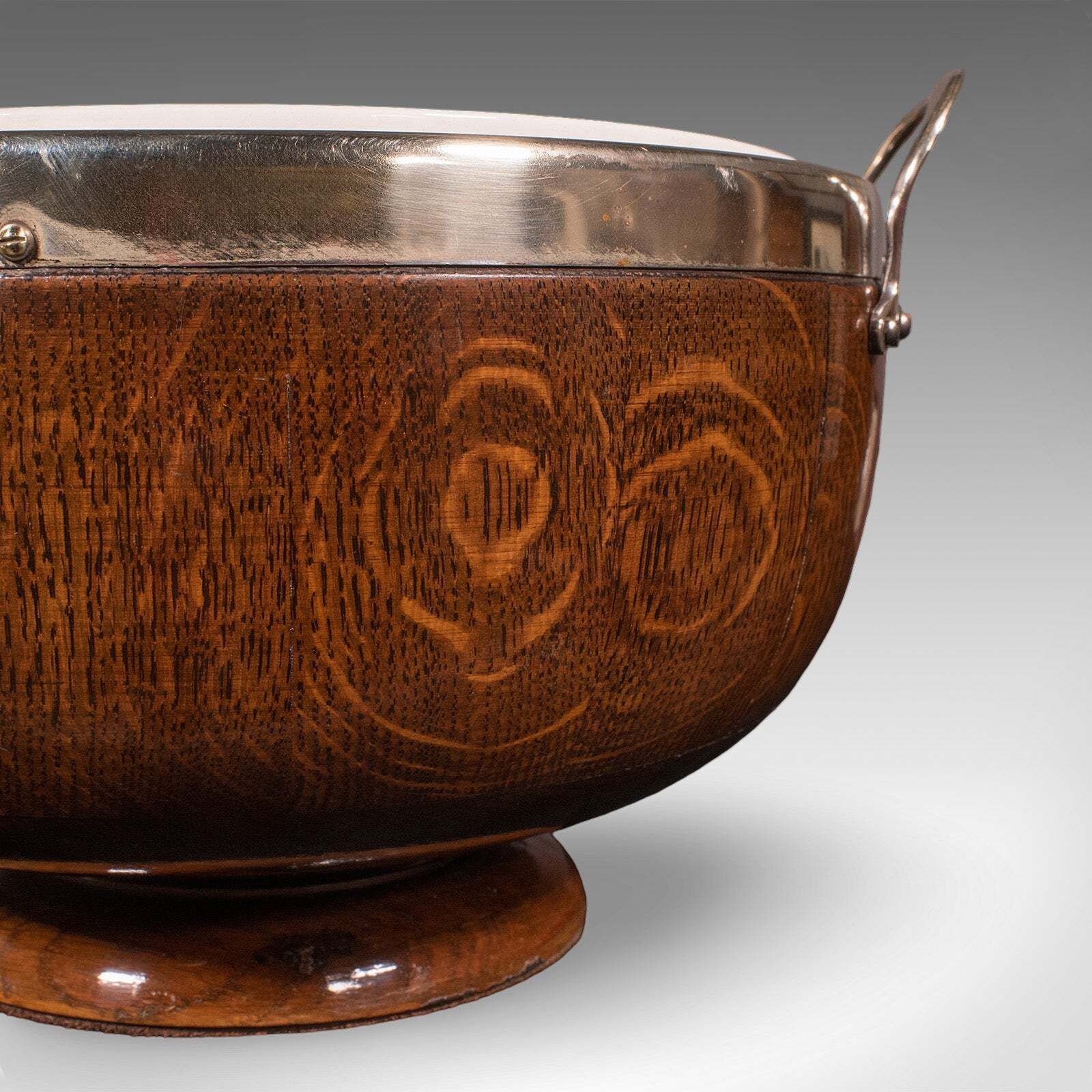 photo for sale Antique Presentation Prize Bowl, English, Oak, Ceramic, Fruit Dish, Edwardian