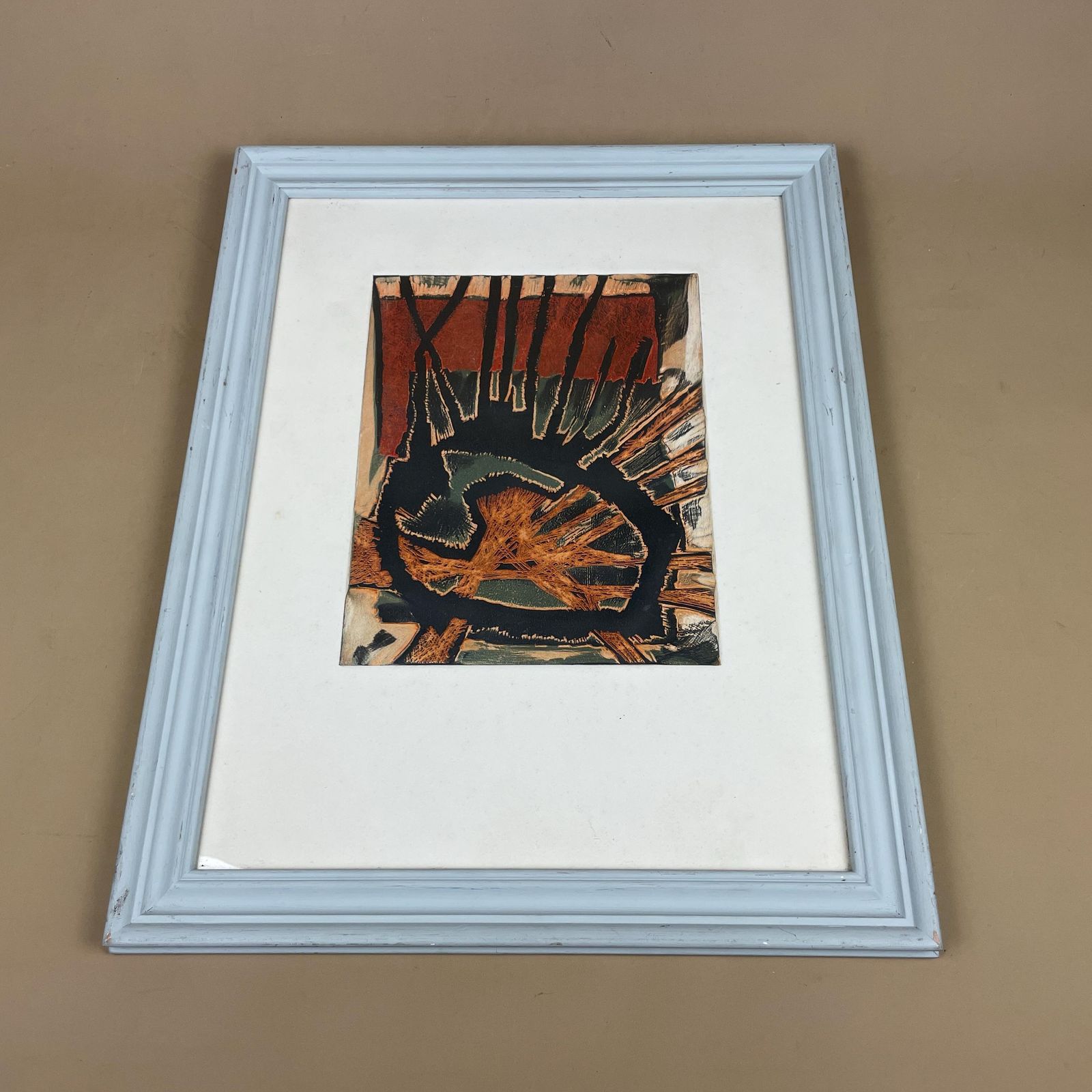 Abstract Original Picture Art Framed Embossed Paper Blue Wood Frame Painting Mixed Media Contemporary Wall Decor Textured Paper Modern Home photo furniture