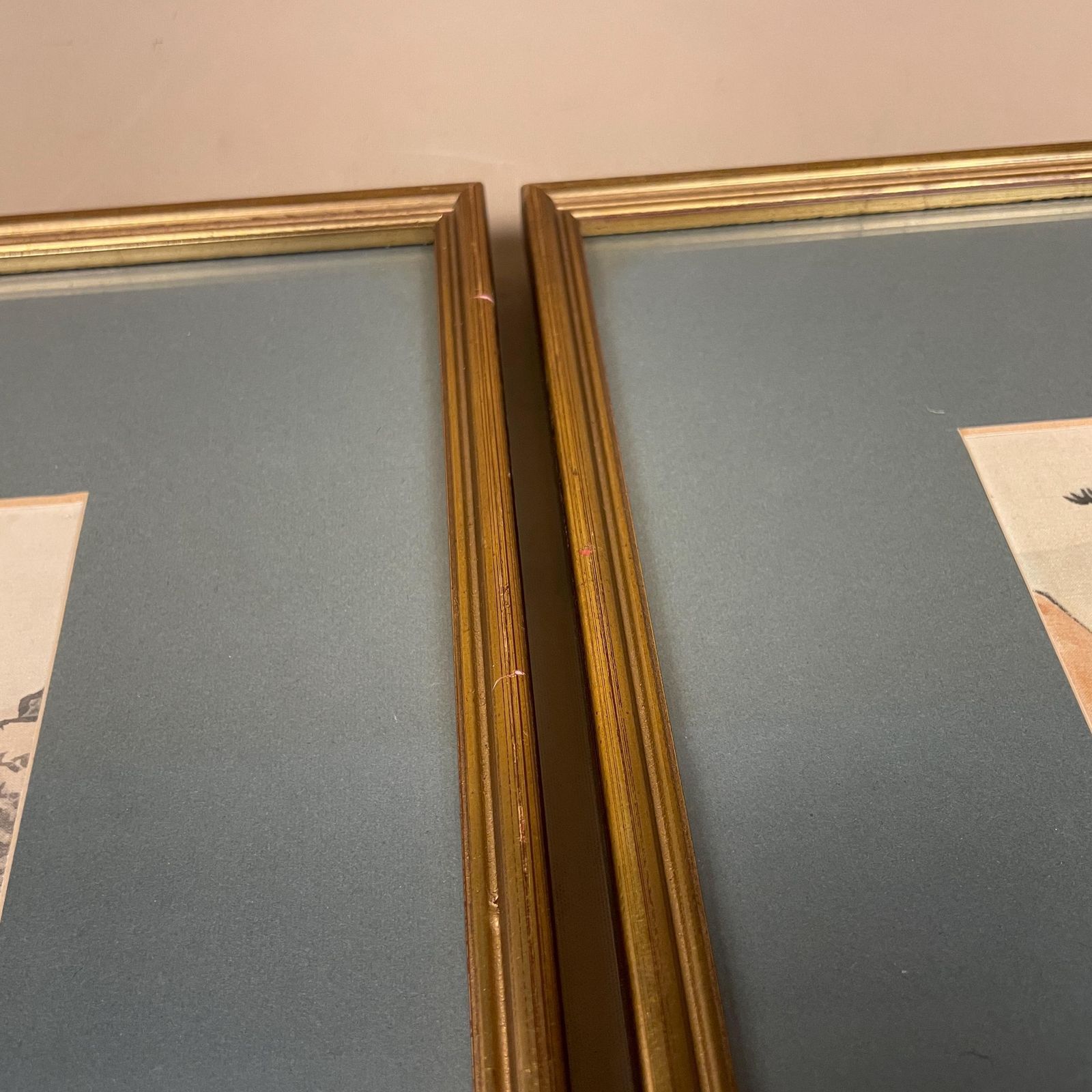 115.0 Pair Oriental Landscape Painting On Silk Temple Art Gold Wood Frame Picture Chinese Wall Decor Asian Hand Painted photo