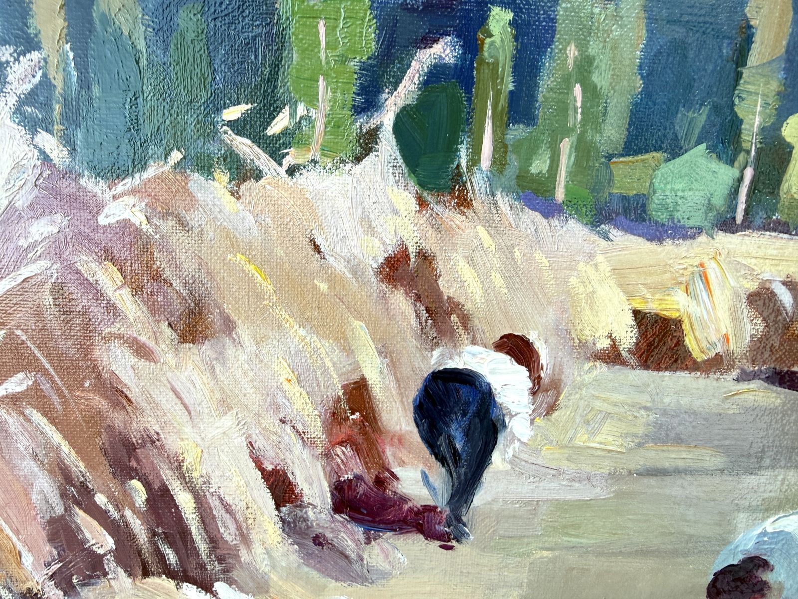 Large Catalan Harvest Landscape Painting Pyrenees Olot School Figures Oil photo Art