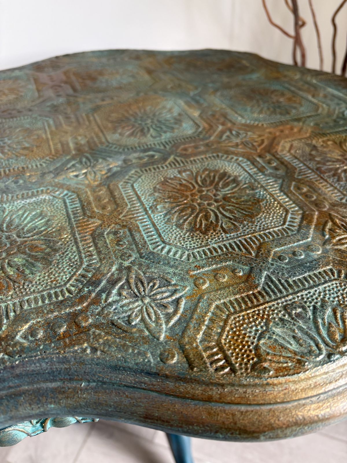 Pedestal Table, Hand Painted Teal photo 215.0