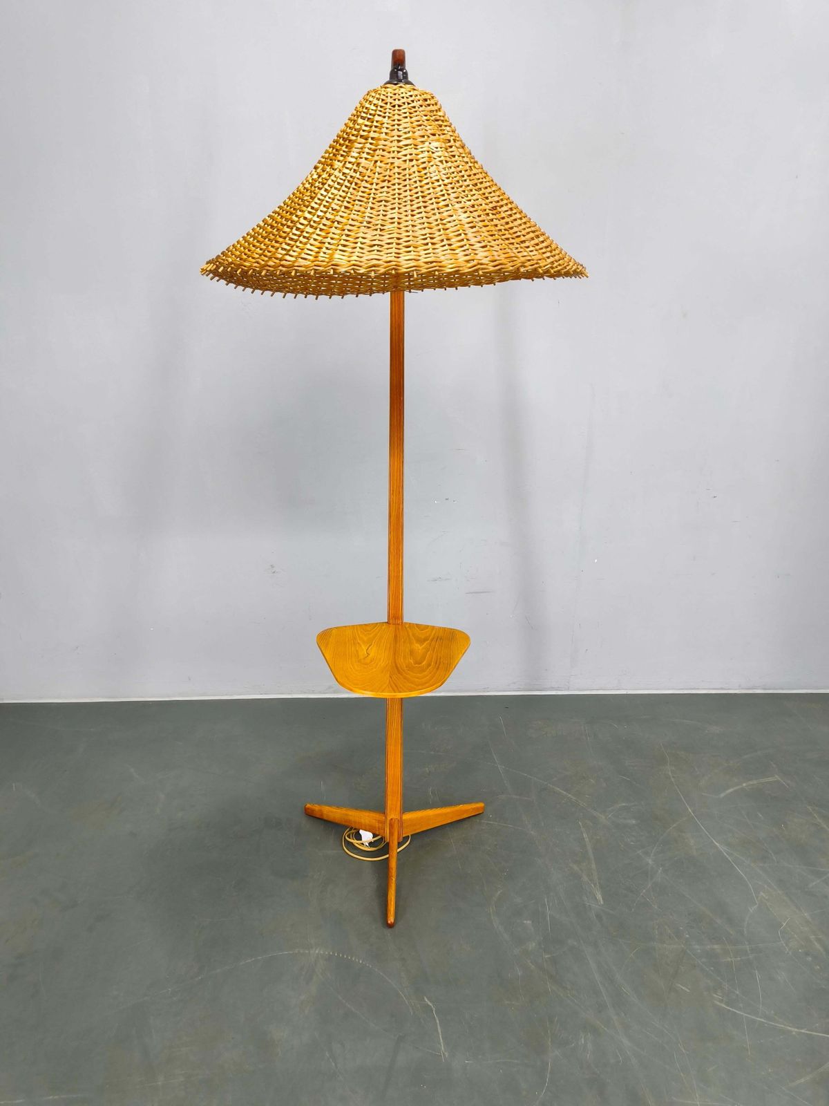 Mid Century Floor Lamp With Rattan Shade, Czechoslovakia, 1960s photo furniture