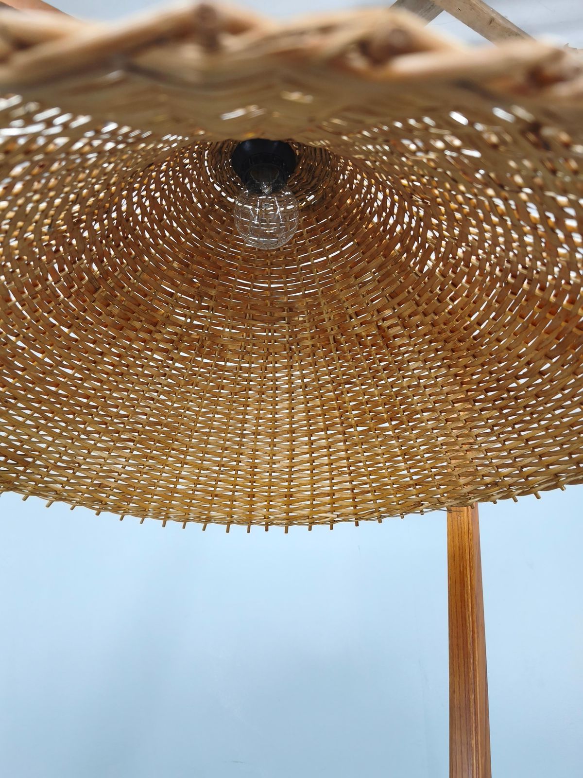 Mid Century Floor Lamp With Rattan Shade, Czechoslovakia, 1960s photo vintage
