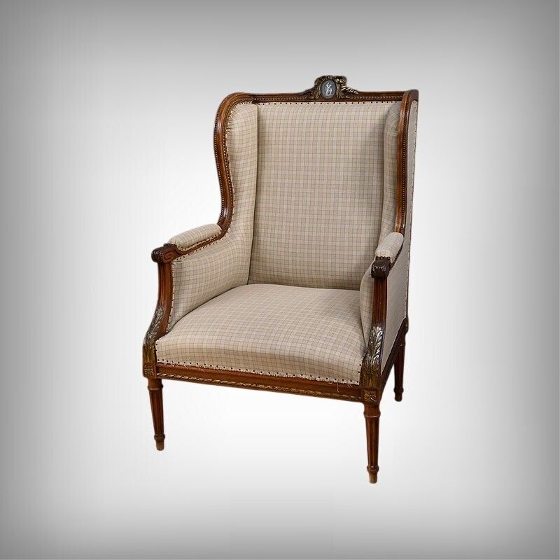 Bergère Armchair With Walnut Ears, Louis XVI Style – Late 19th Century