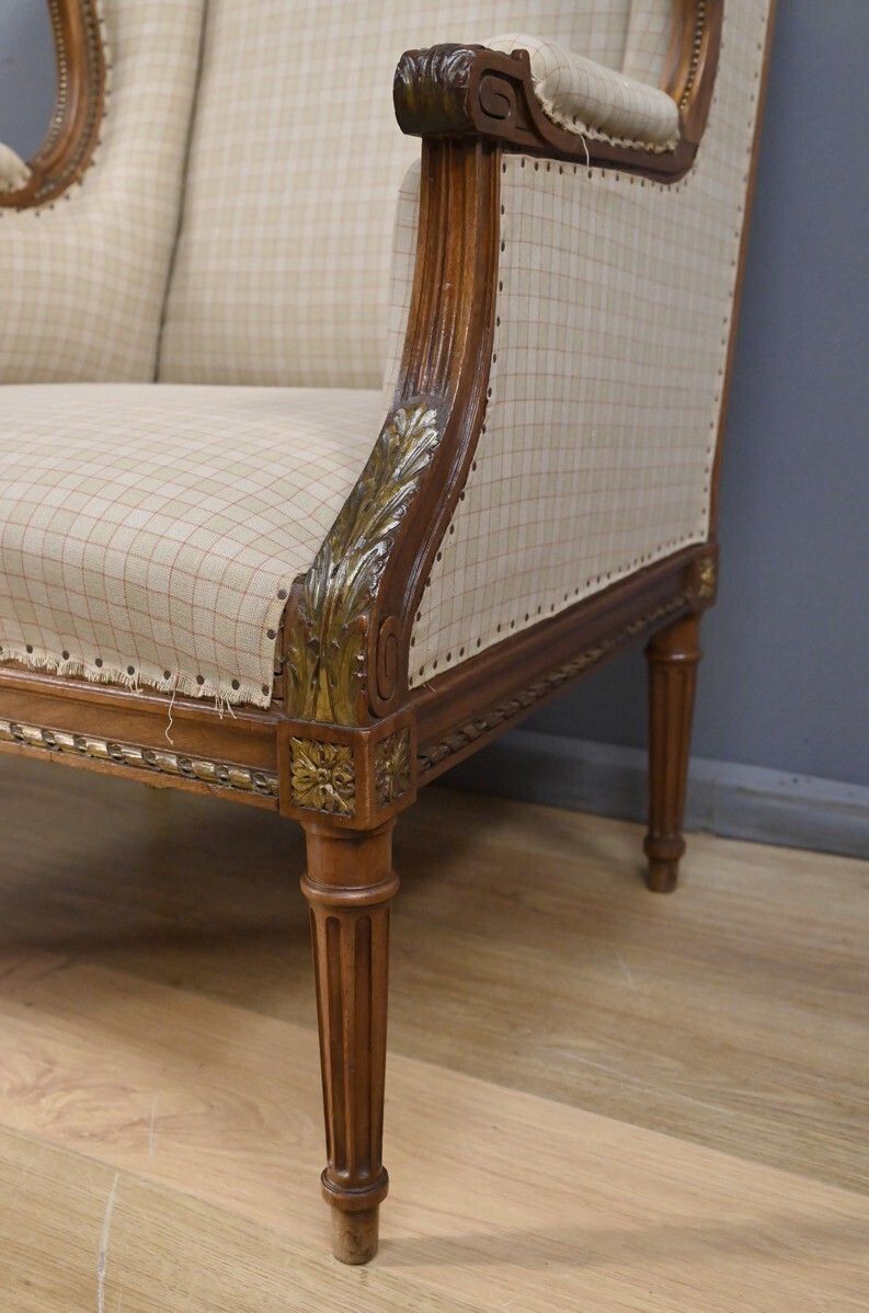 Furniture Bergère Armchair With Walnut Ears, Louis XVI Style – Late 19th Century photo