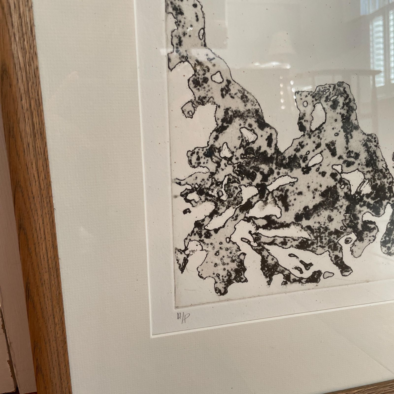 Abstract Black White Print Signed 1989 A/P Wooden Frame Original Artwork Picture Large Wall Art Contemporary Modern Style photo for sale