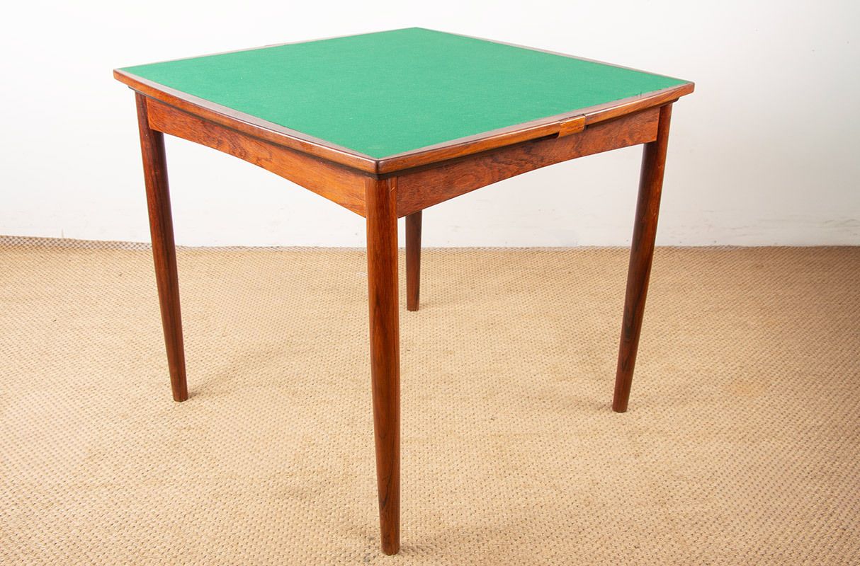 Table danoise extensible et réversible pour jeux ou repas en palissandre et feutre, par Carlo Jensen pour Hundevad & Co, 1960. photo vintage