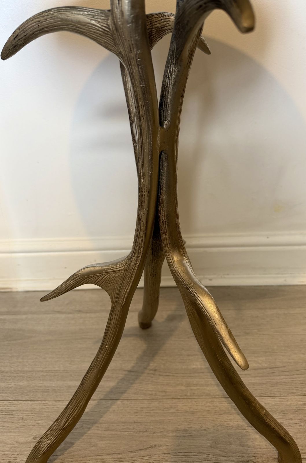 Vintage Cast Metal Antler Base Side Table With Engraved Foliate Rim photo furniture
