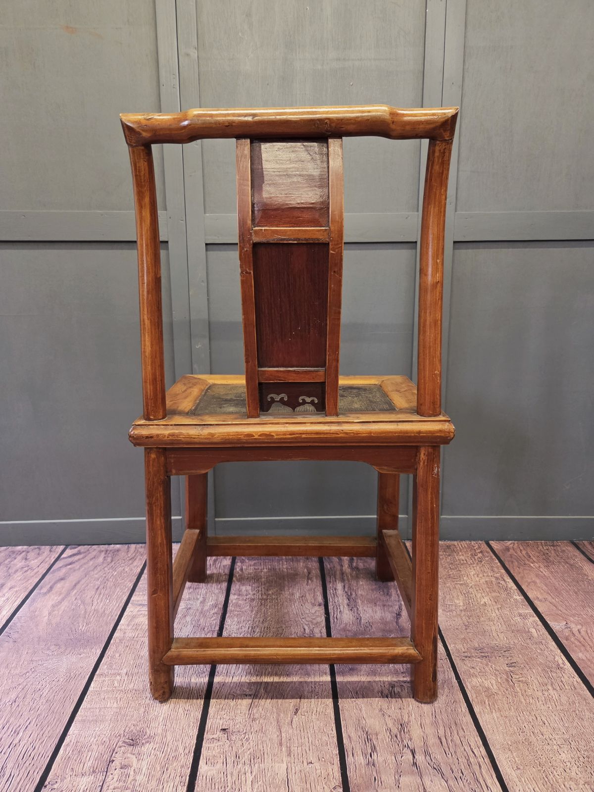 Antique Chinese Export Chair Horseshoe Back Lacquer Seat Bone Inlay Qing Style C1900 photo 325.0