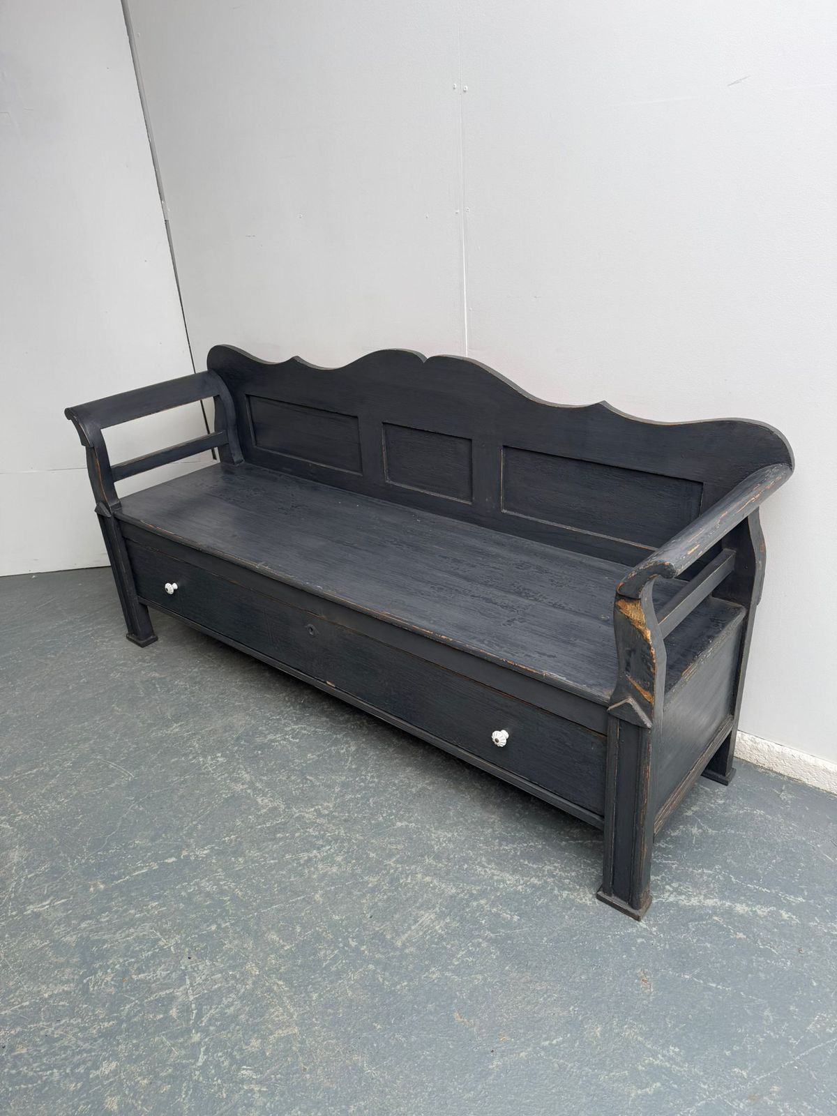 A Lovely Genuine Antique Pine Hungarian Painted Grey Bench