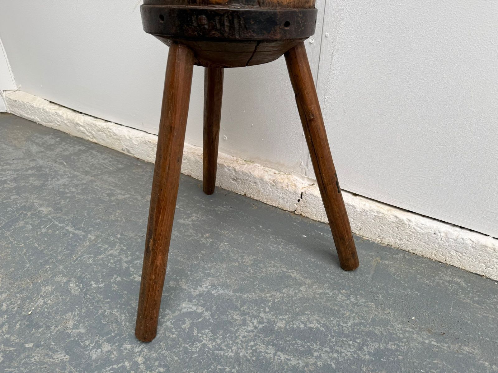 A Stunning Original Hungarian Circular Tripod Hardwood Butchers Block photo 495.0