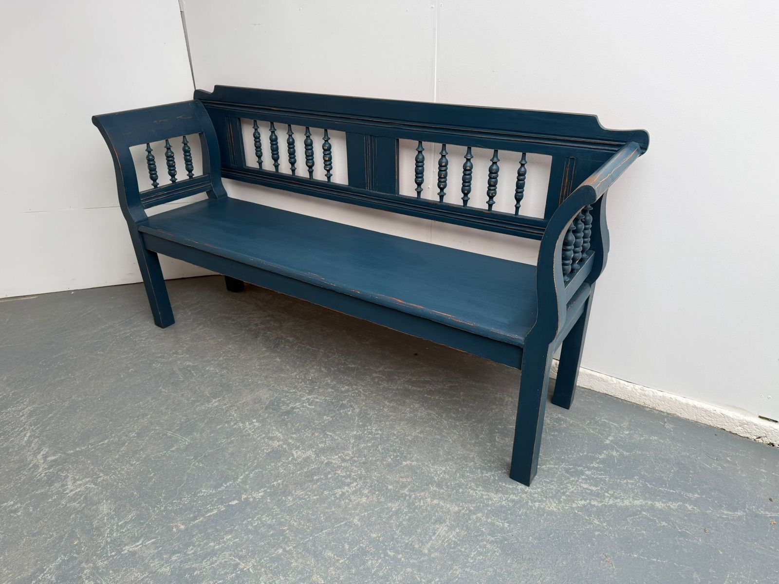 An Amazing Painted Blue Early Victorian Original Hungarian 3 Seater Bench
