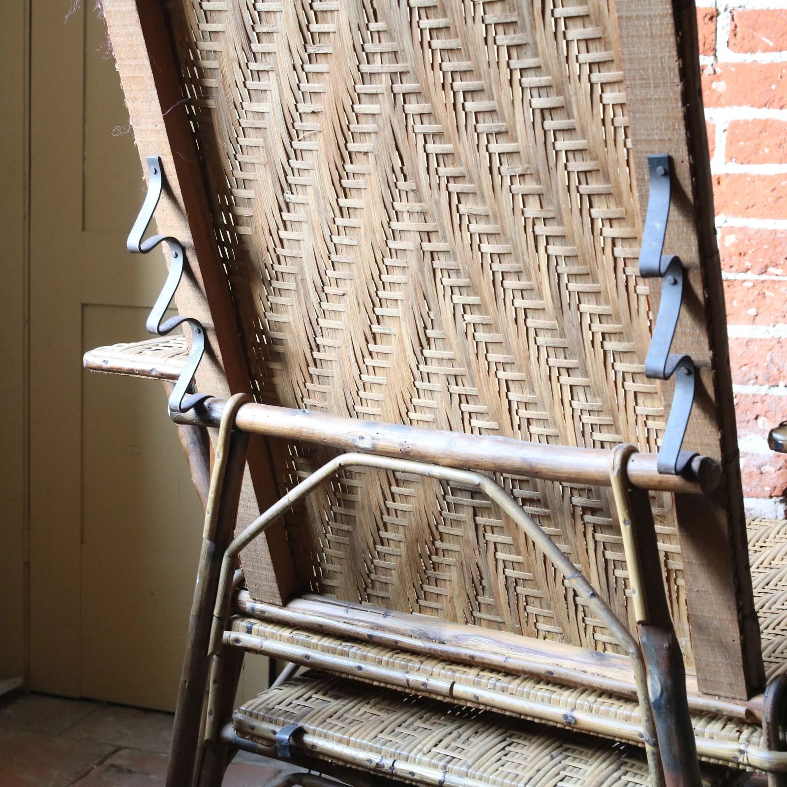 Vintage 1920s French Wicker & Bamboo Steamer Recliner Chair With Footrest photo 750.0
