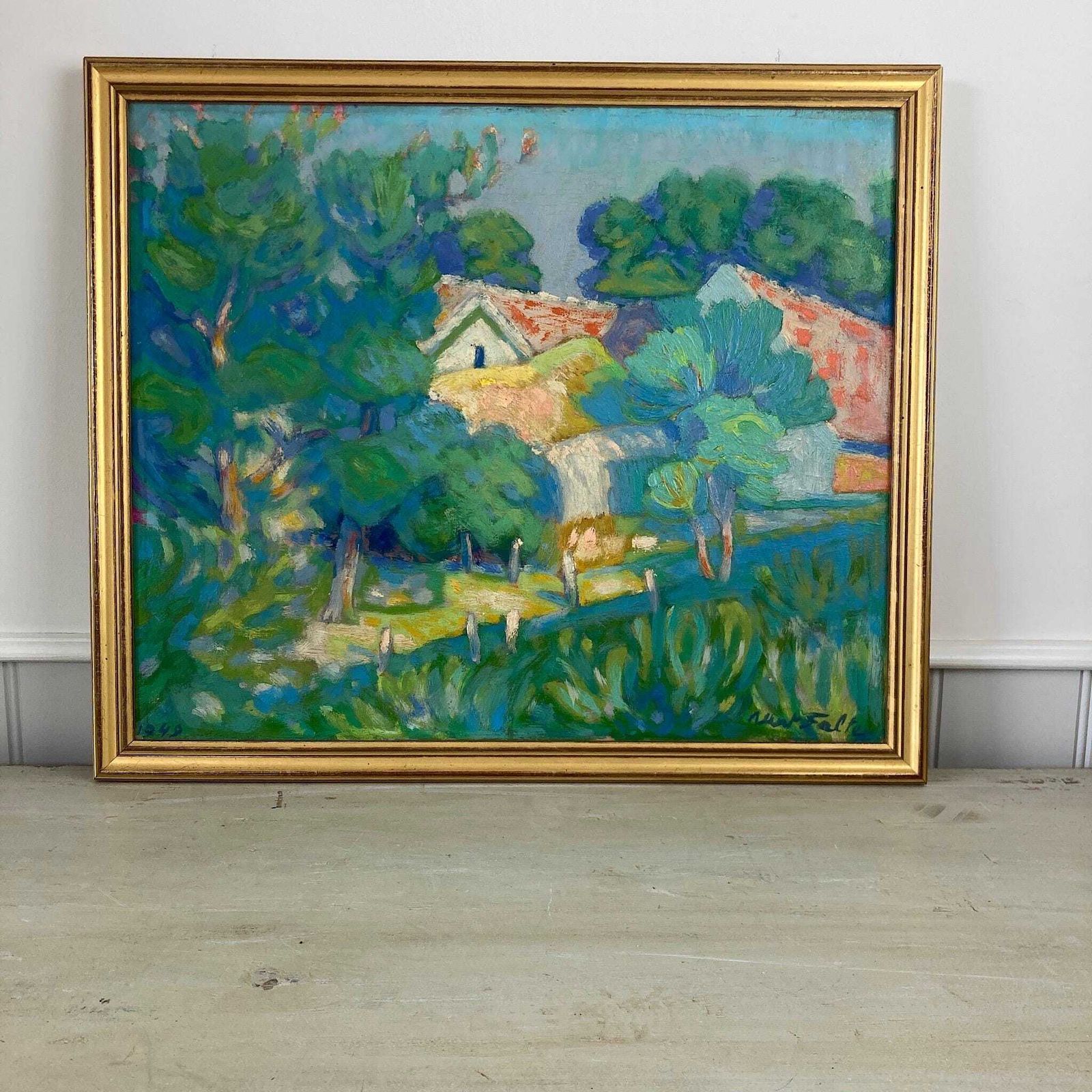 Impressionist Garden   Medium Antique Original Impressionist French Oil Painting photo furniture