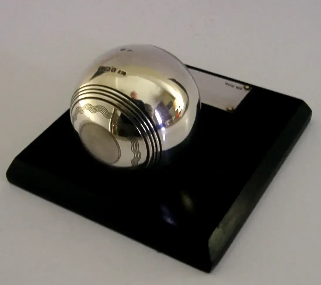 Unusual Sterling Silver Bowling Ball Trophy 1930 Art Deco Baldwin Sports photo for sale
