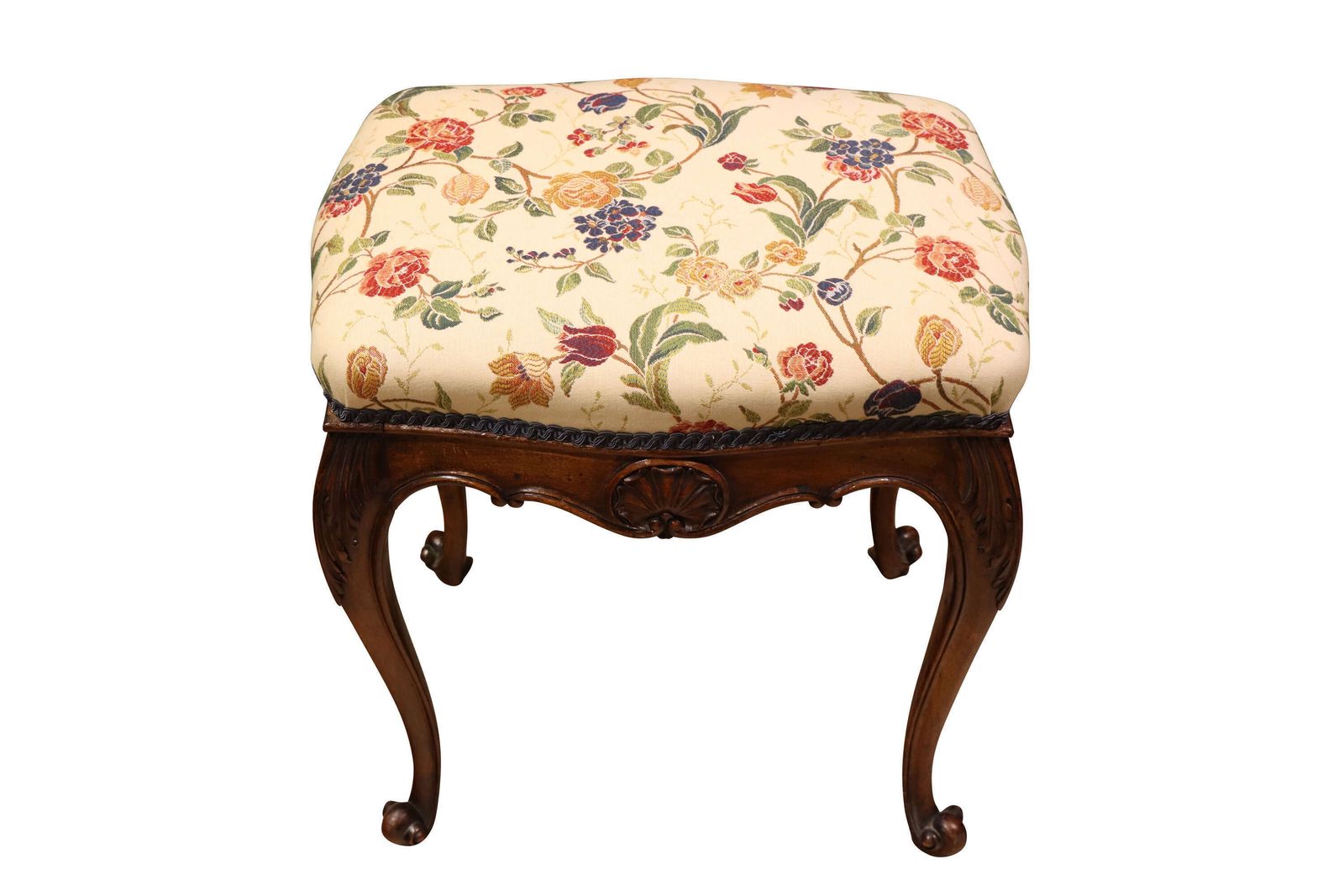Elegant Late 19th Century Mahogany Stool With Cabriole Legs, C.1880 photo for sale