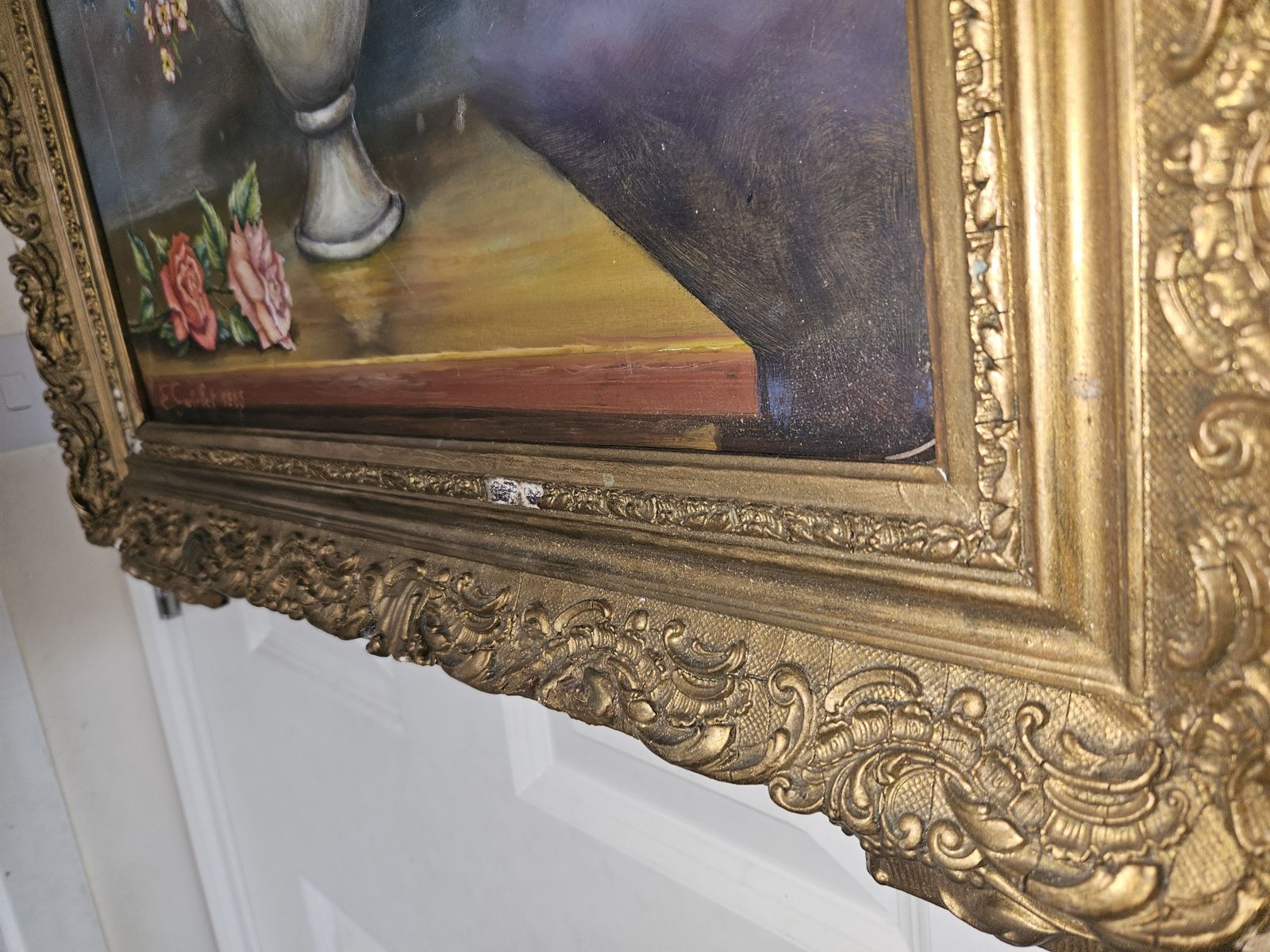 photo for sale Original 20th Century French Oil Painting On Board  Floral Gold Giltwood Frame.